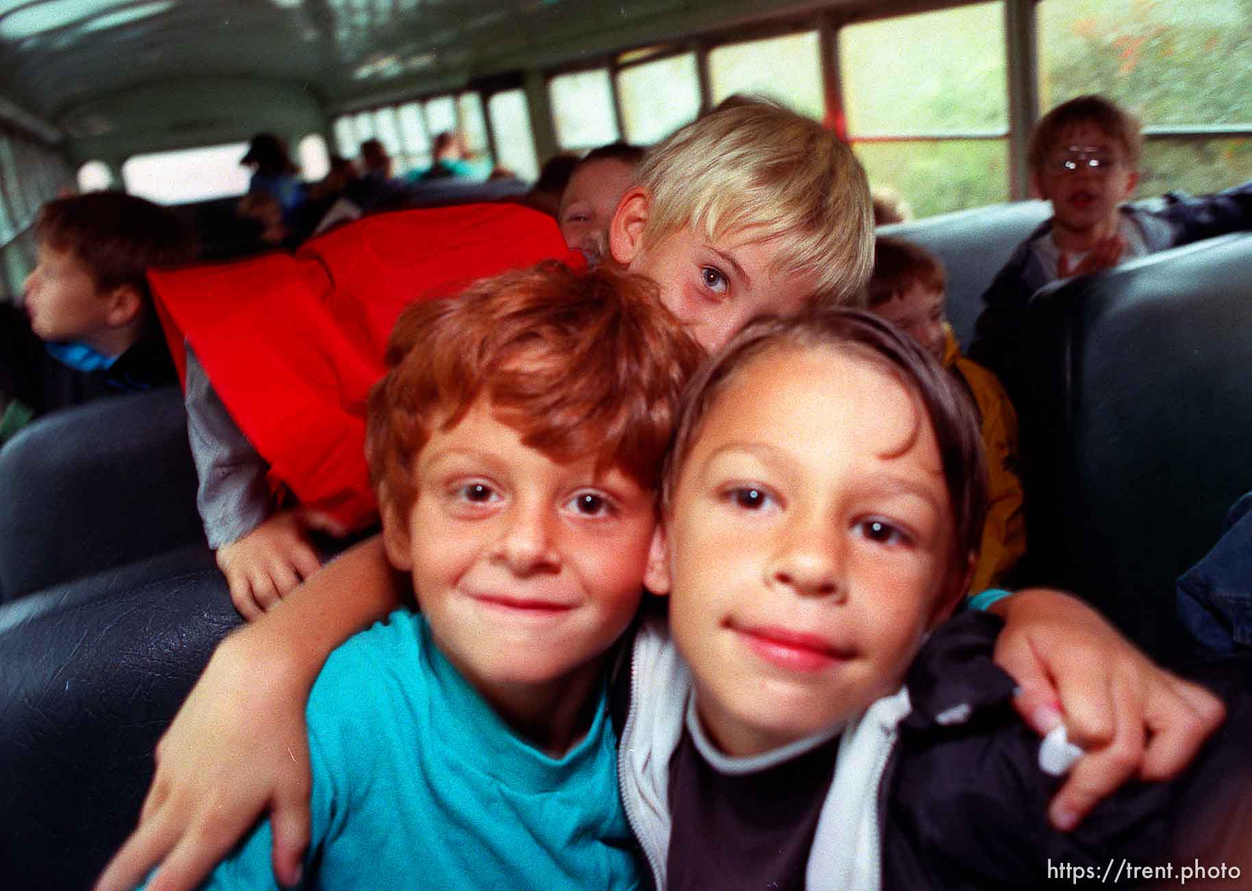 Kids who wanted their picture taken on school bus.