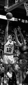 John Stockton shoots at Utah Jazz vs. Philadelphia 76ers.