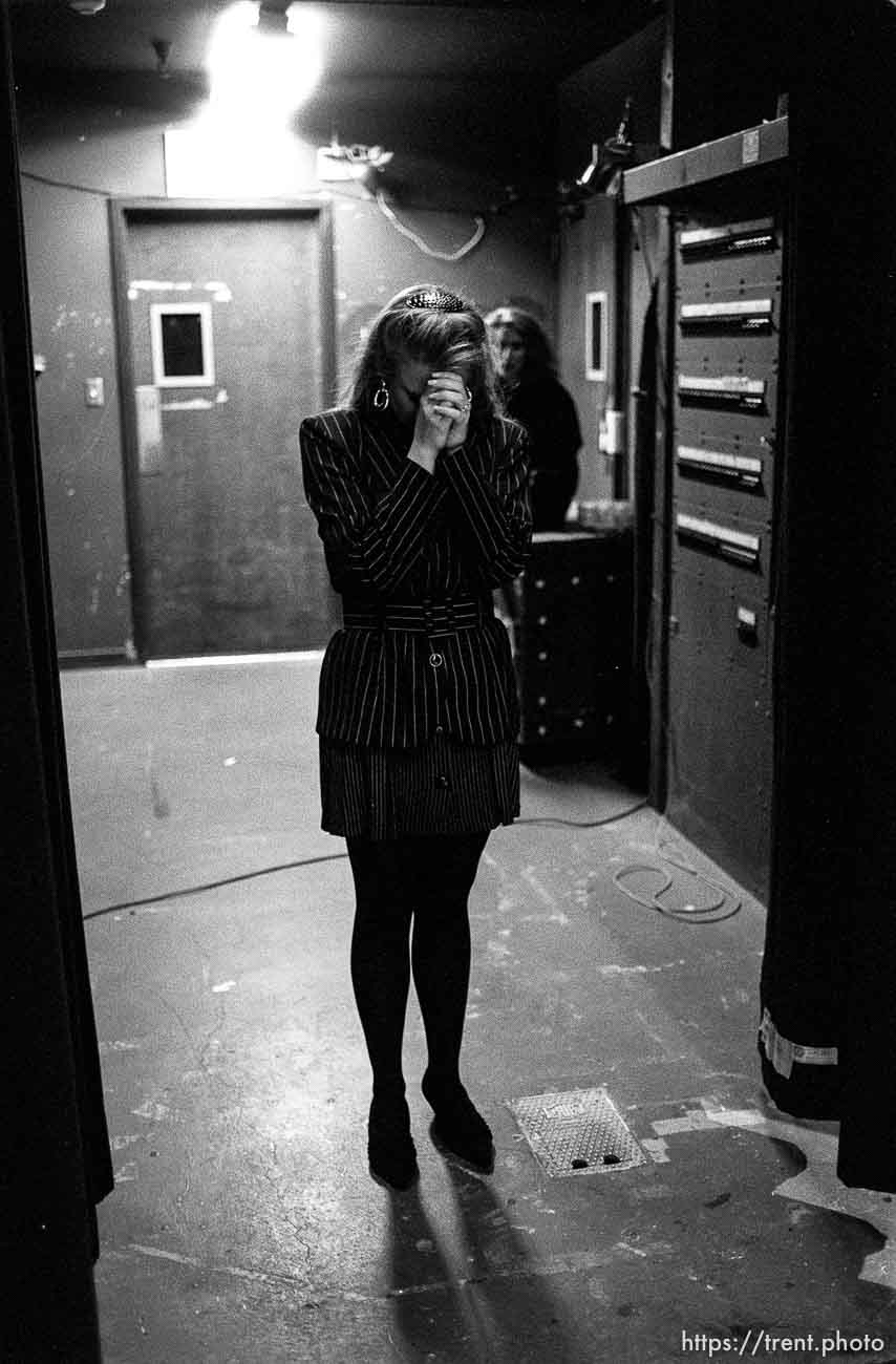 Contestant prepares to go onstage during talent portion of the Miss Contra Costa County Pageant