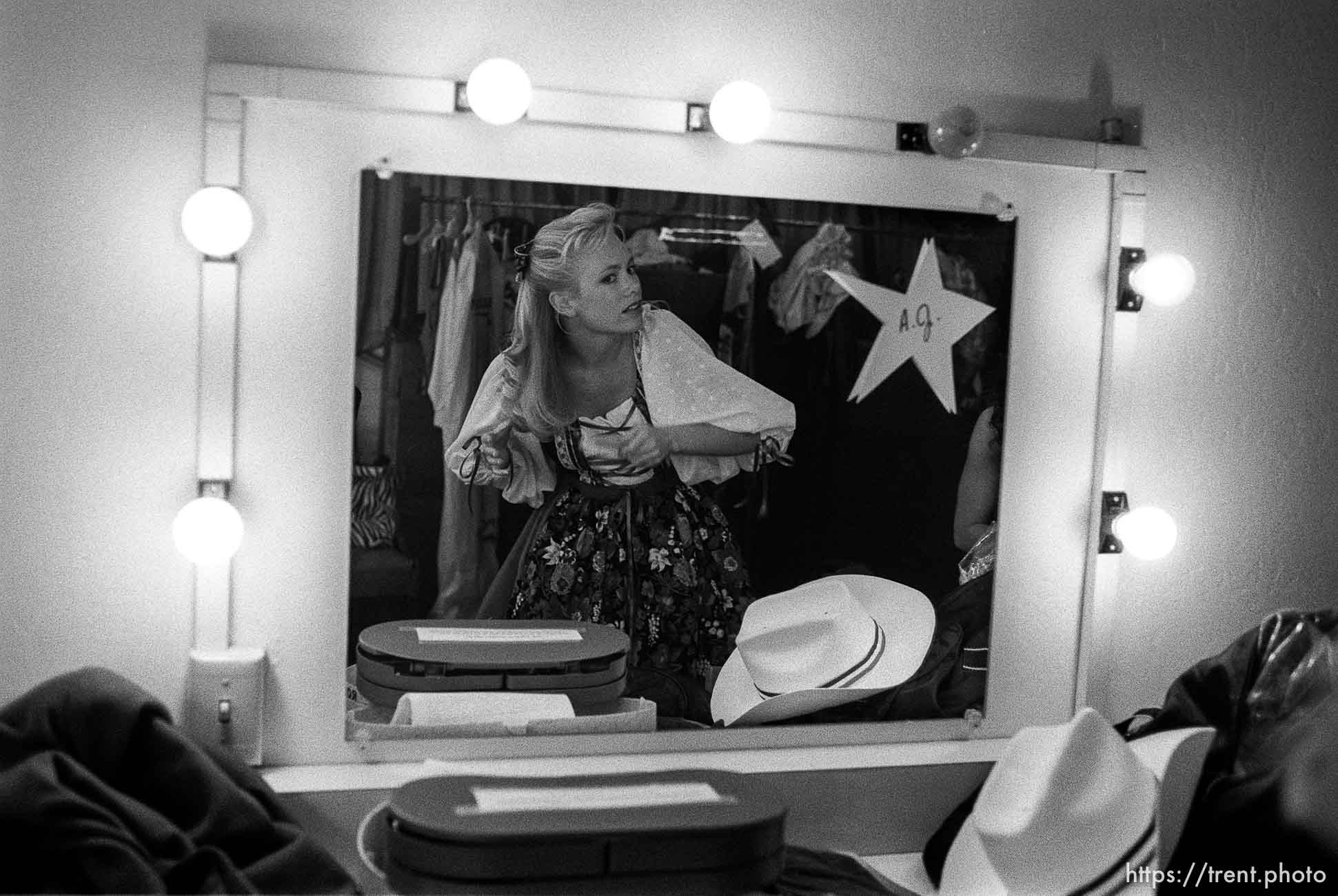 Contestant in dressing room at the Miss Contra Costa County Pageant