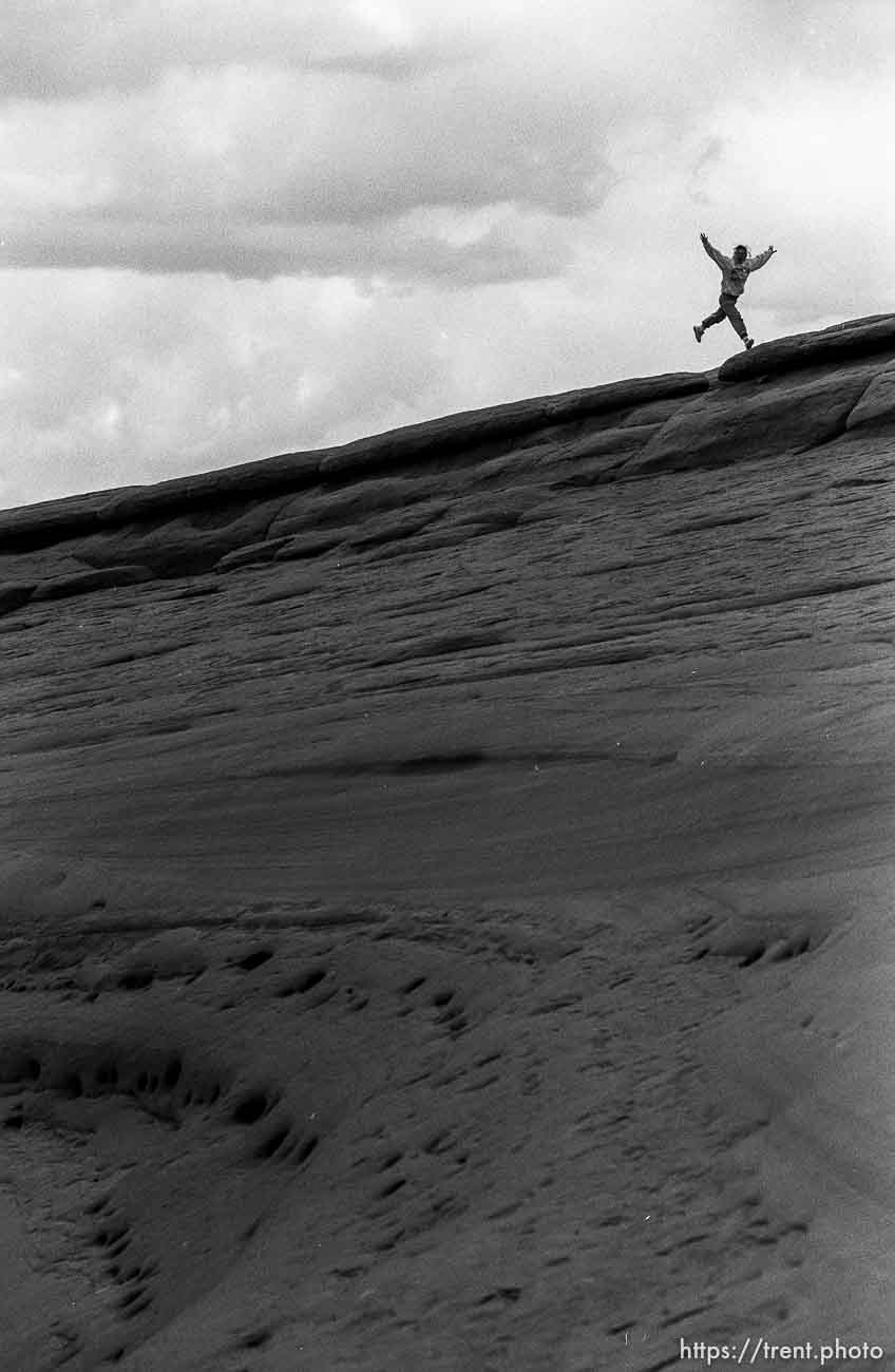 dancing on rock at Arches National Park