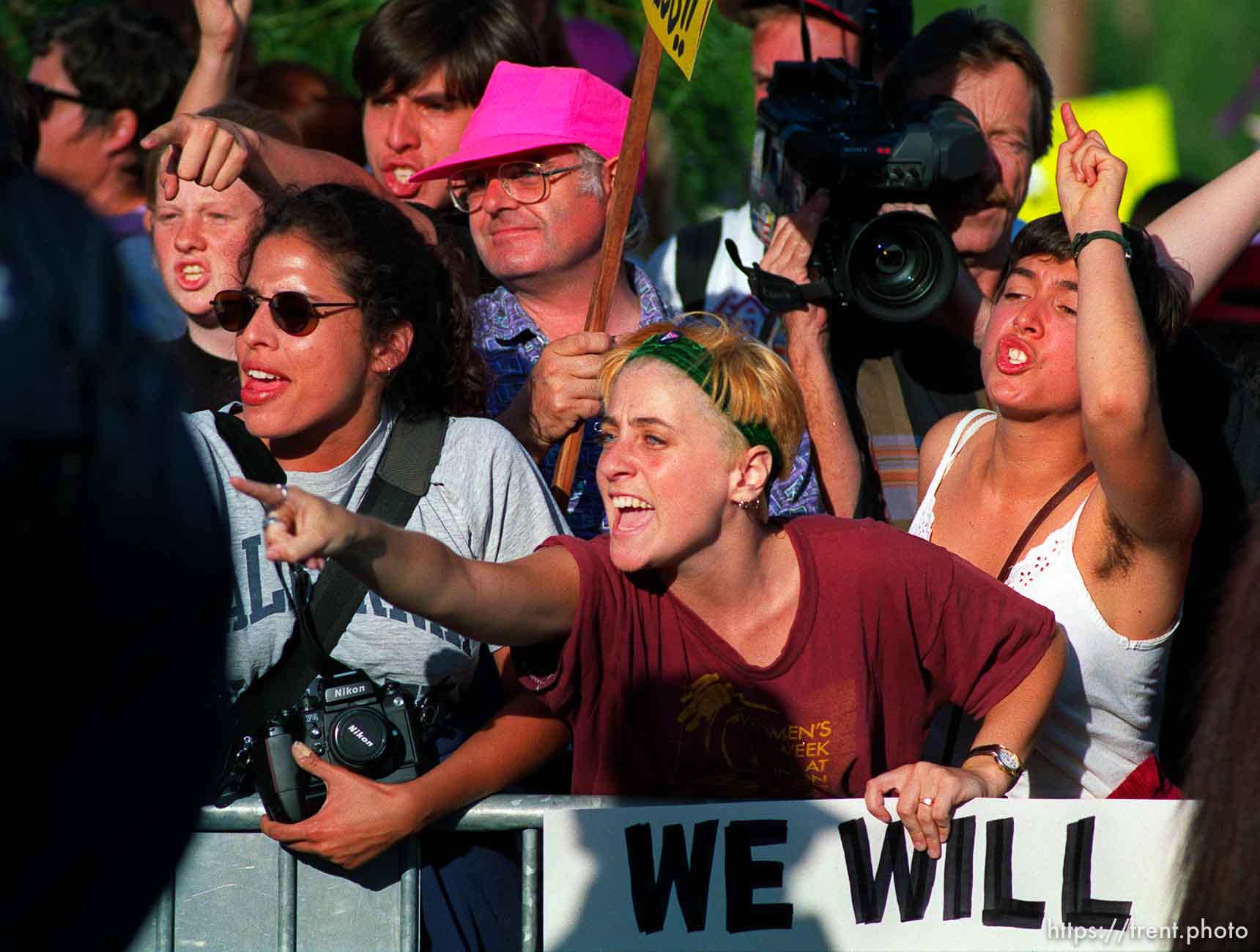 Pro-choice protesters yell at Operation Rescue abortion protest at Planned Parenthood clinic.