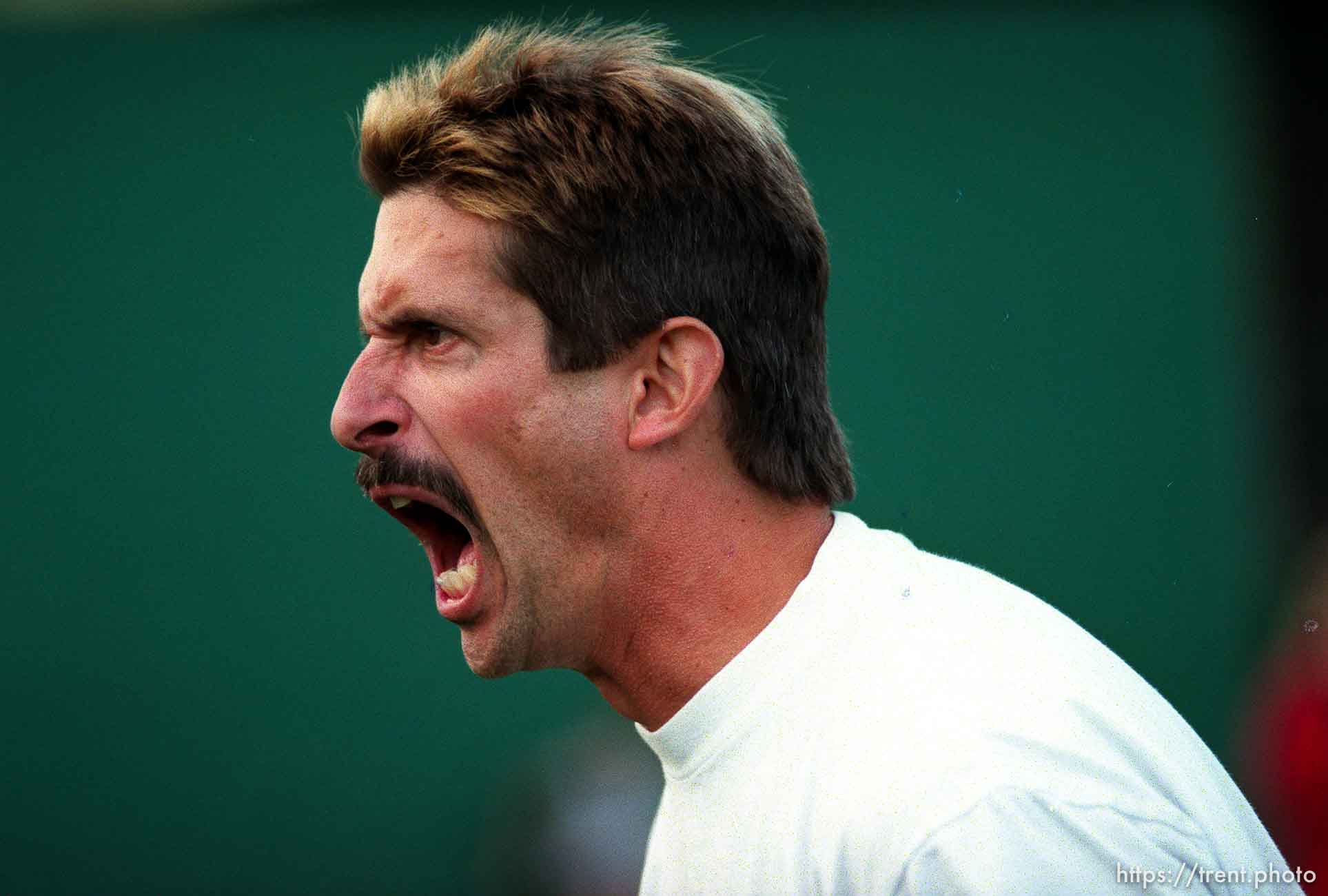 Acalanes cross-country coach Manny Myers yelling at Acalanes vs. Miramonte