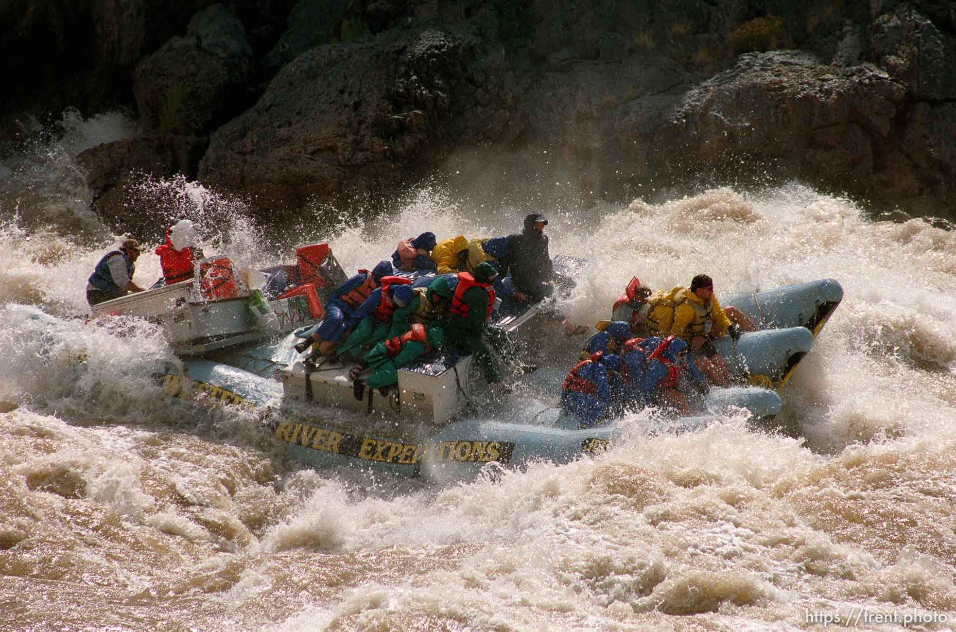 J-rig in Crystal Rapid. Grand Canyon flood trip.