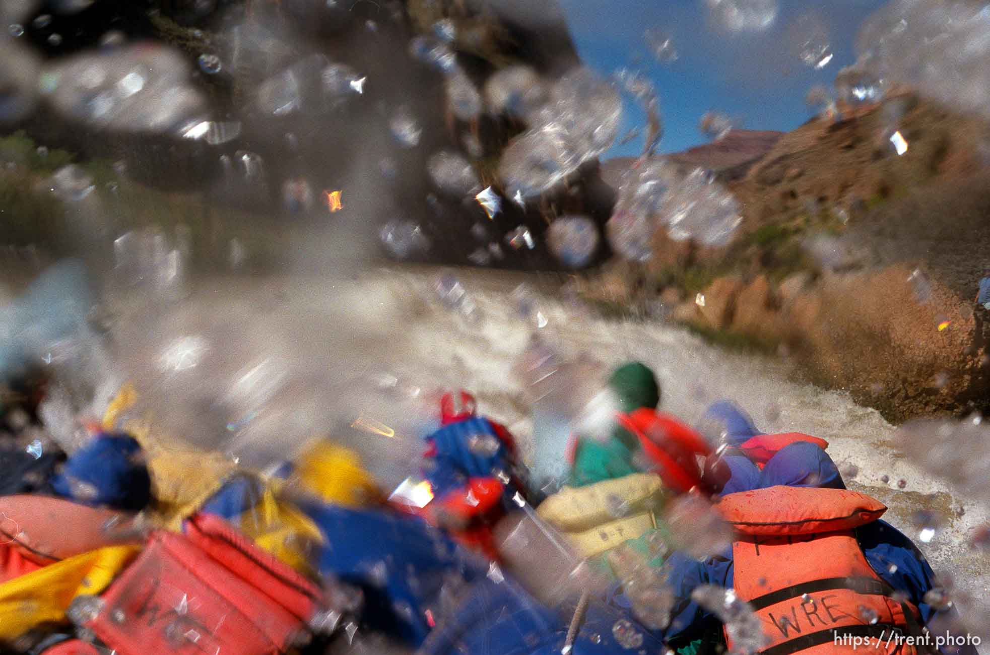 Splashing water in rapid. Grand Canyon flood trip.