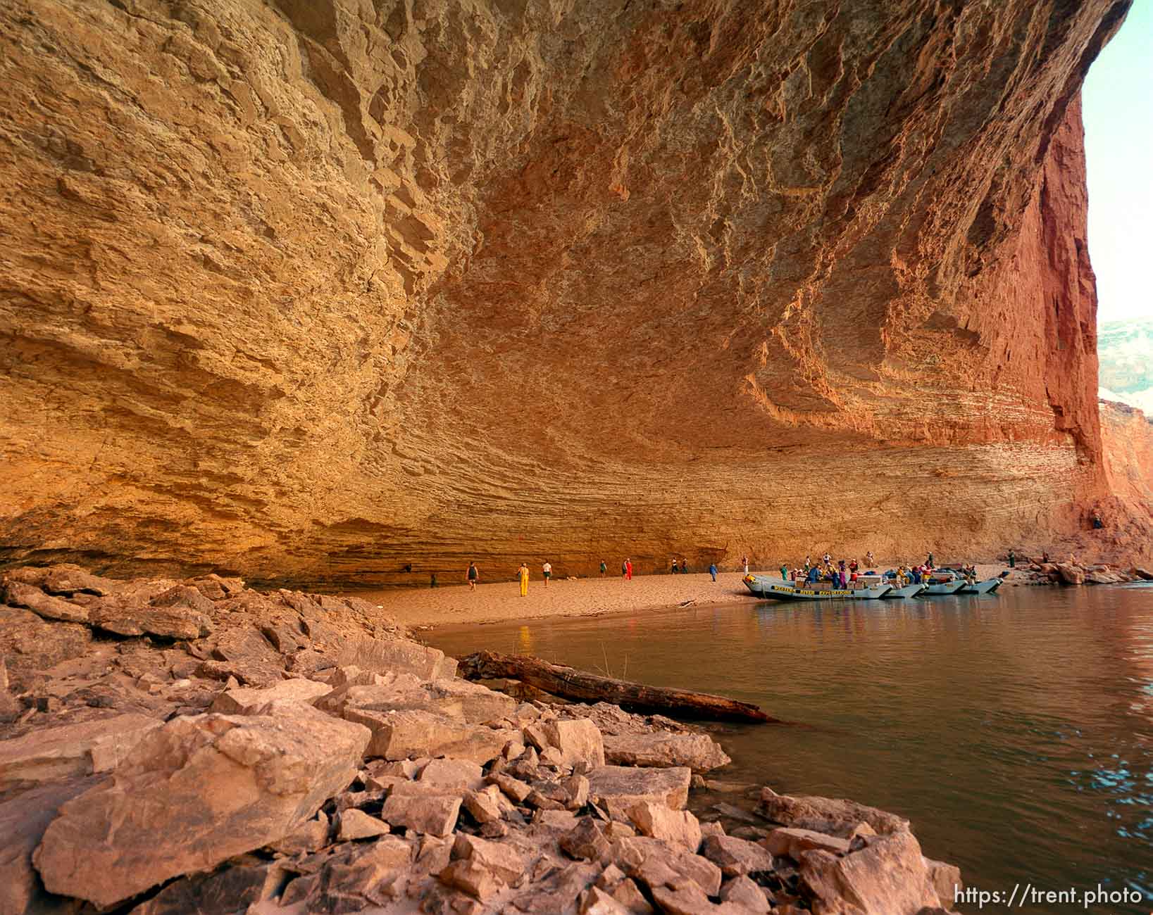 People at Redwall Cavern. Grand Canyon flood trip.