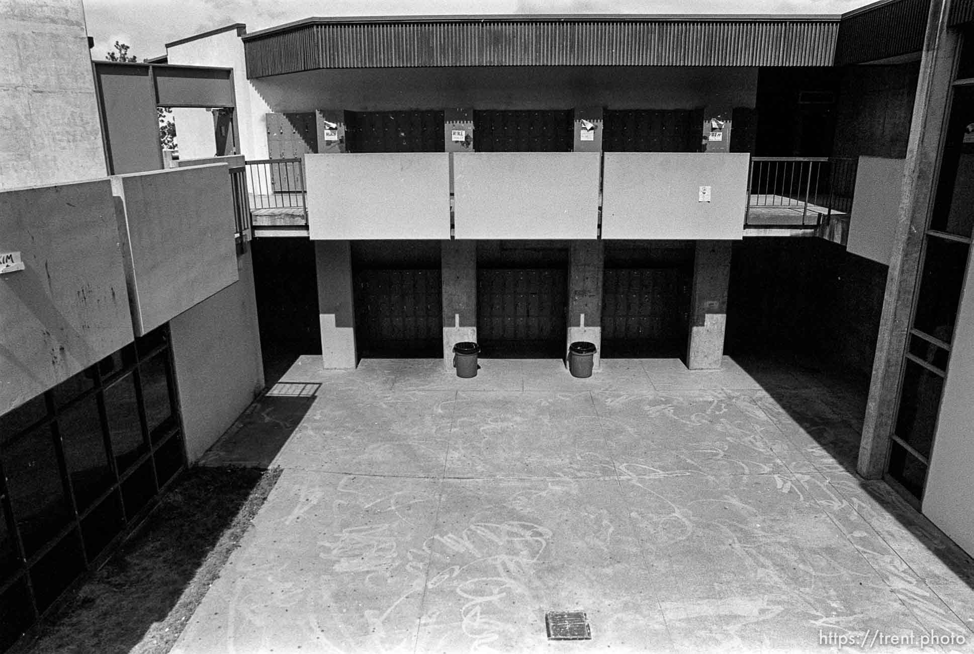 Orange locker courtyard at California High School.