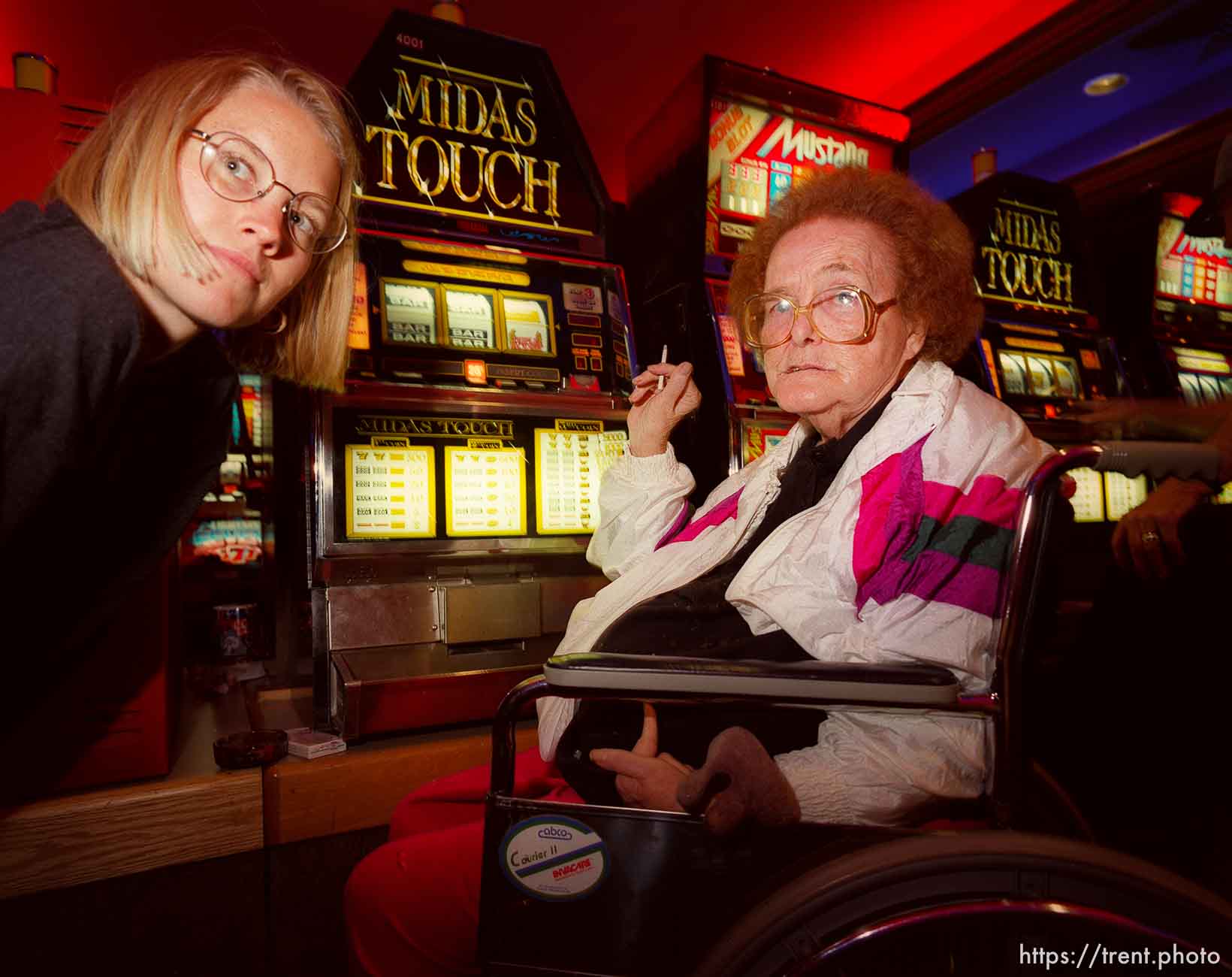 Tribune reporter Lili with old lady gambling and smoking.