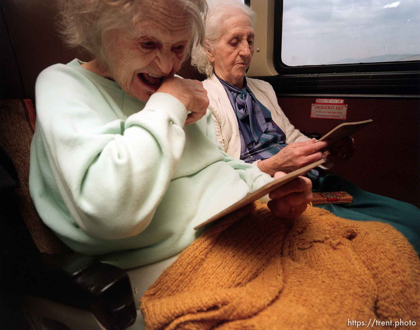 Old ladies playing BINGO on fun bus to Wendover.