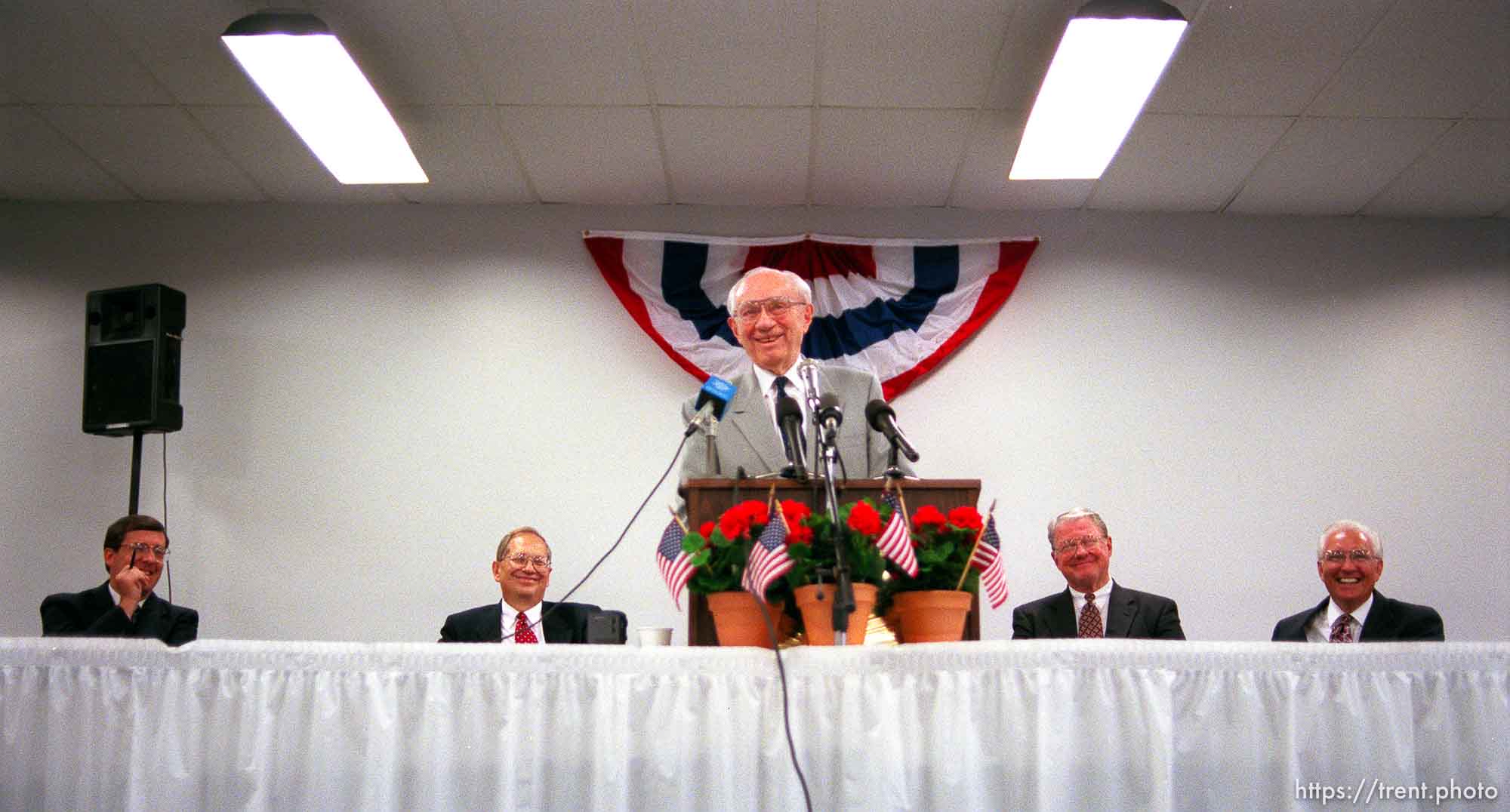 LDS President Gordon B. Hinckley at a press conference.