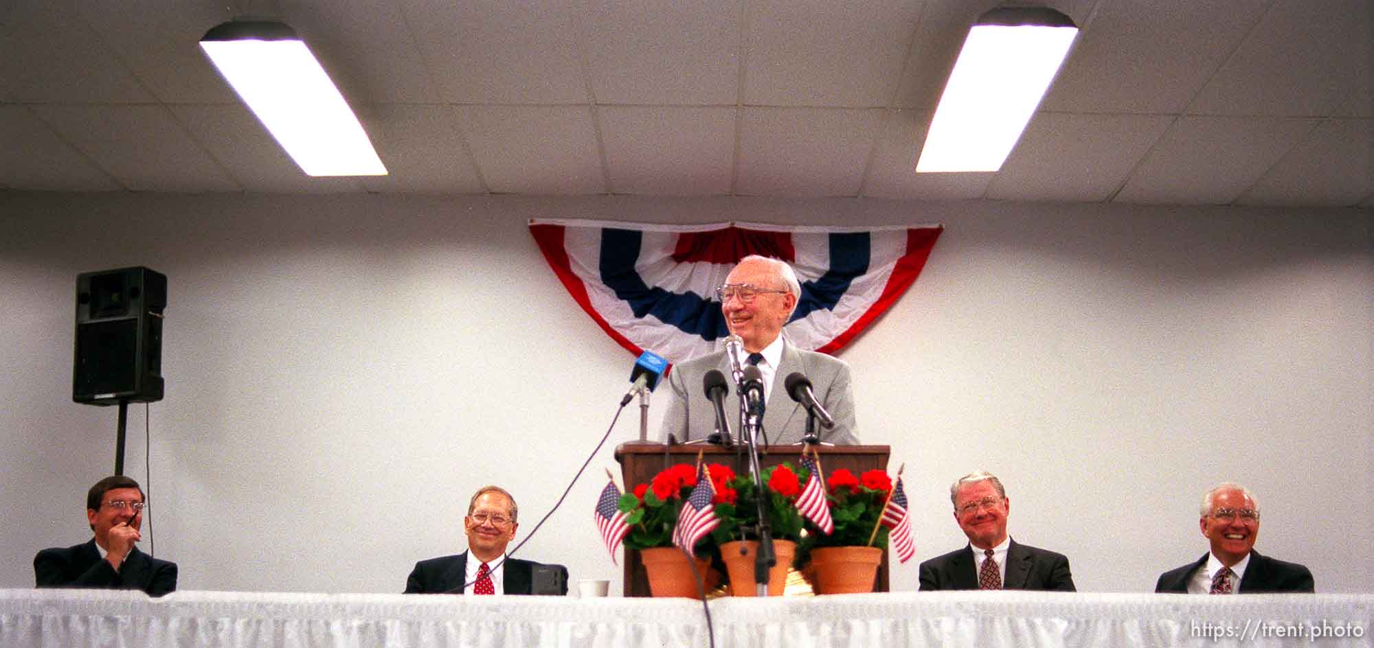 LDS President Gordon B. Hinckley at a press conference.