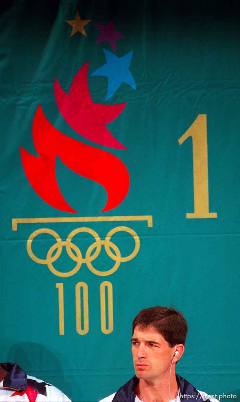 John Stockton at the Dream Team press conference at the 1996 Summer Olympic Games