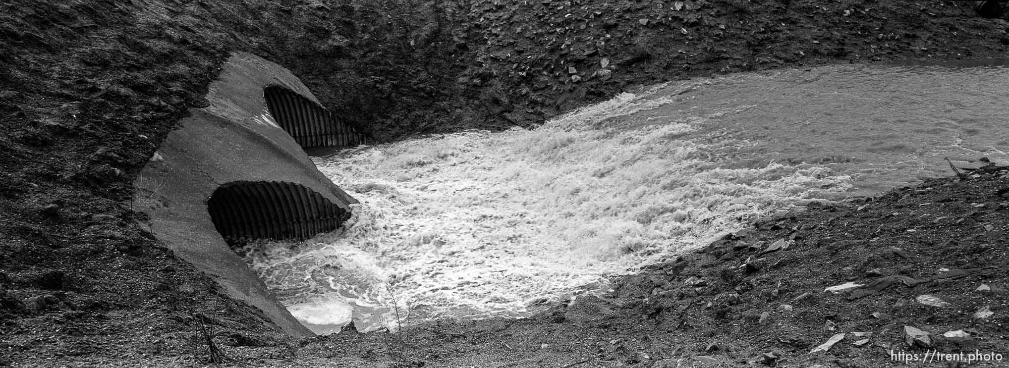 View of San Ramon Creek, water rushing into tunnels