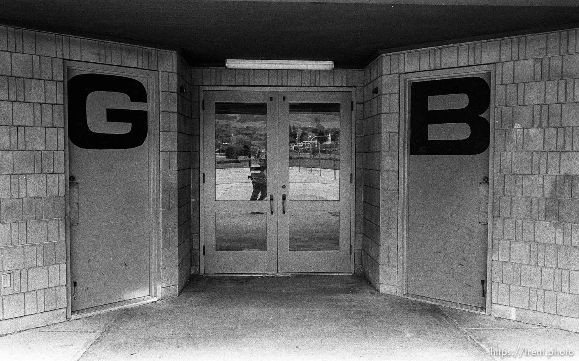 Girls and boys bathroom doors at Walt Disney Elementary.