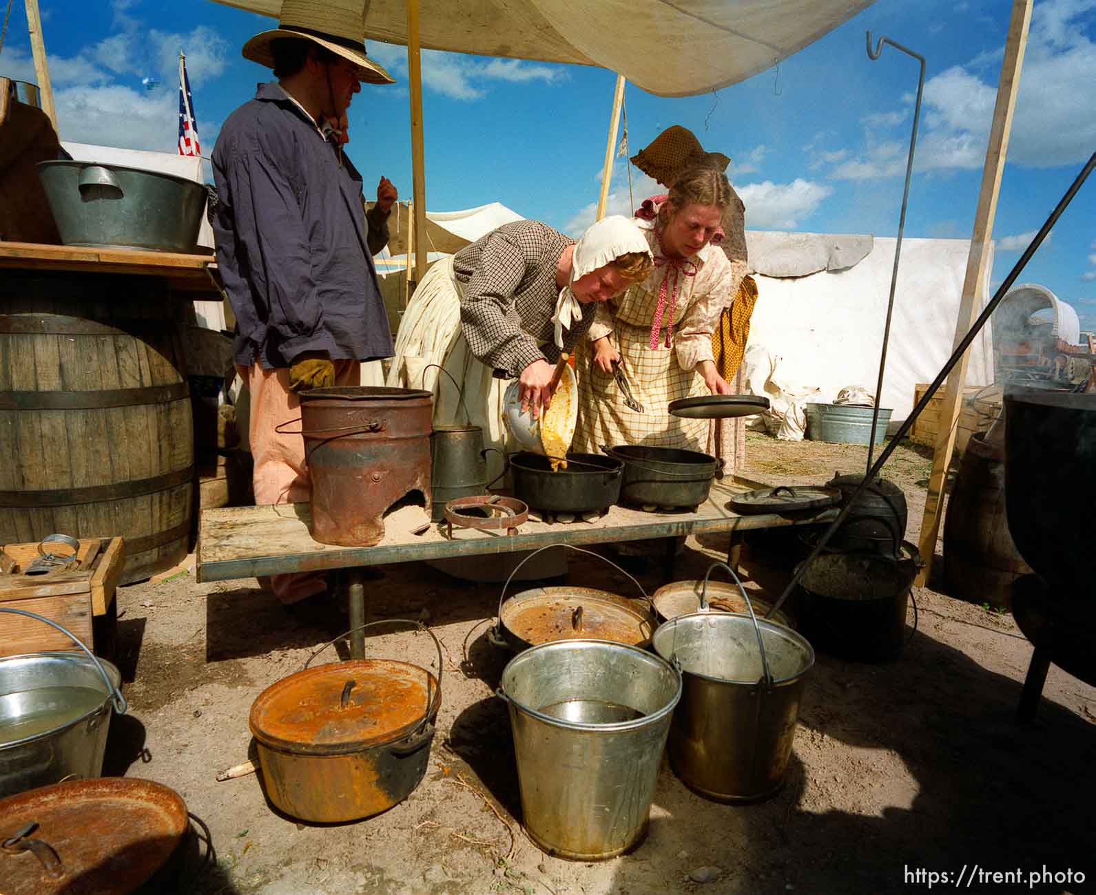 Cooking dinner for the Mormon Trail Wagon Train.