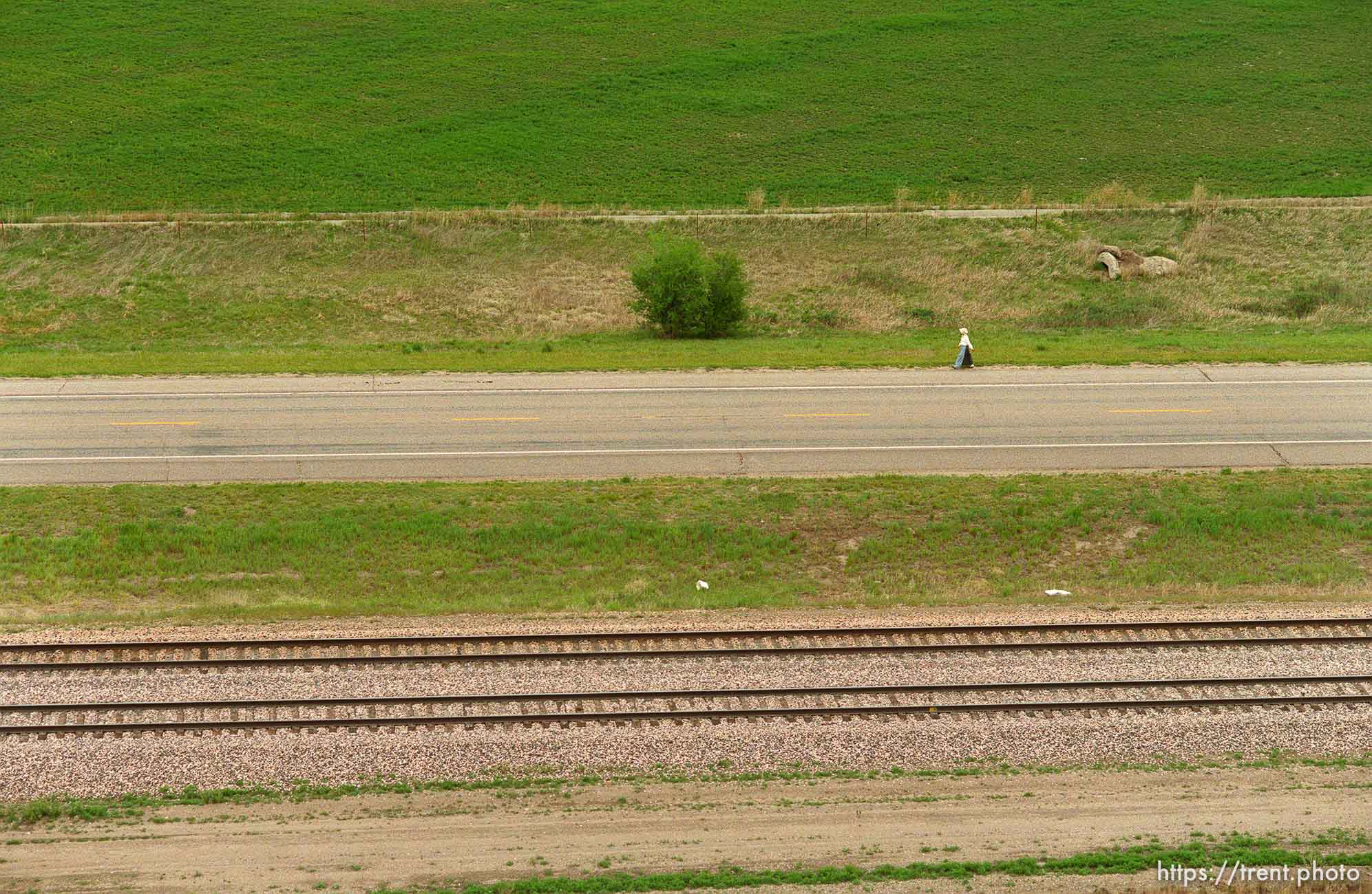 Mormon Trail Wagon Train seen from a grain elevator at Jack's Bean Company.