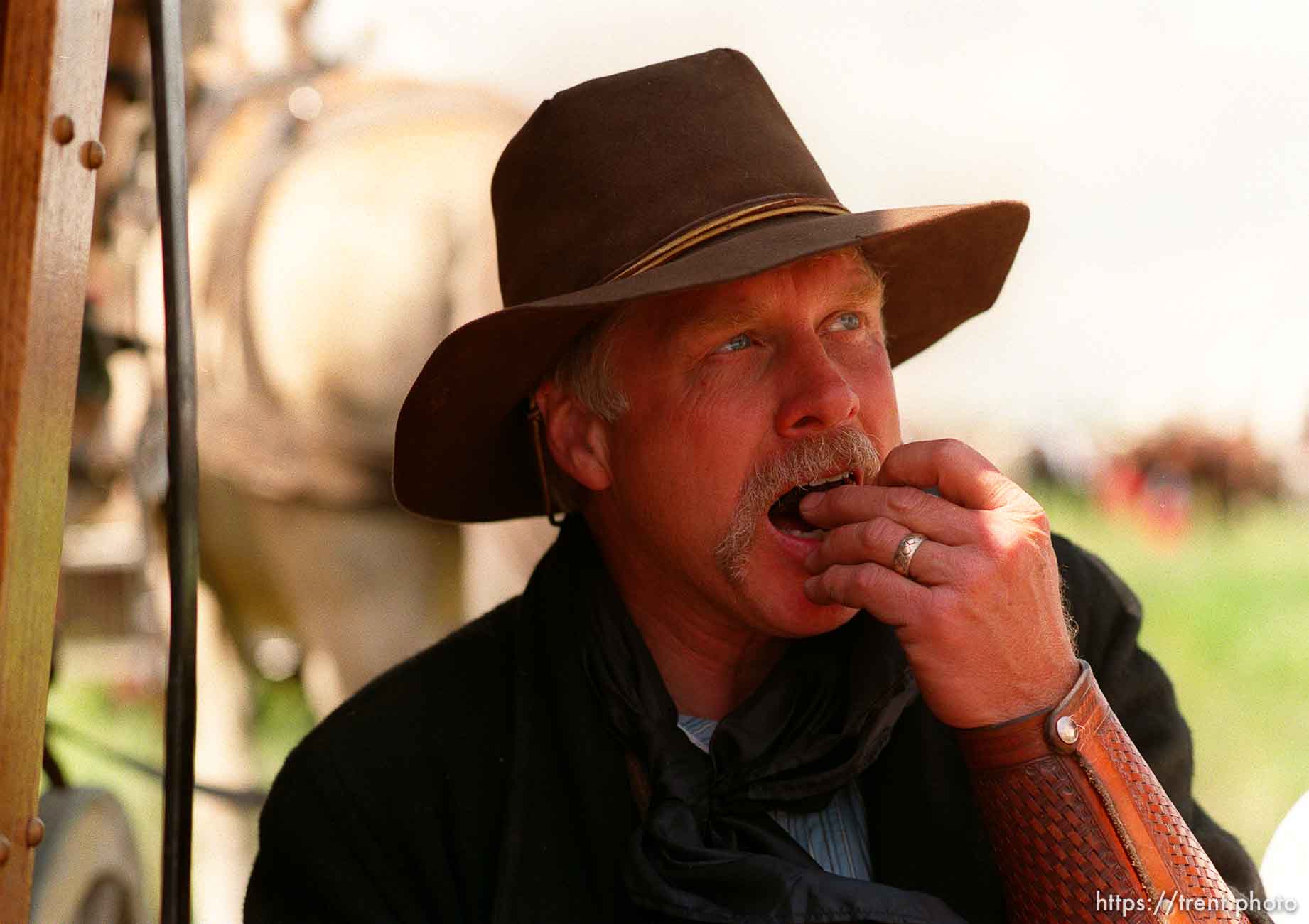 Tom Whitaker during a lunch break on the Mormon Trail Wagon Train.