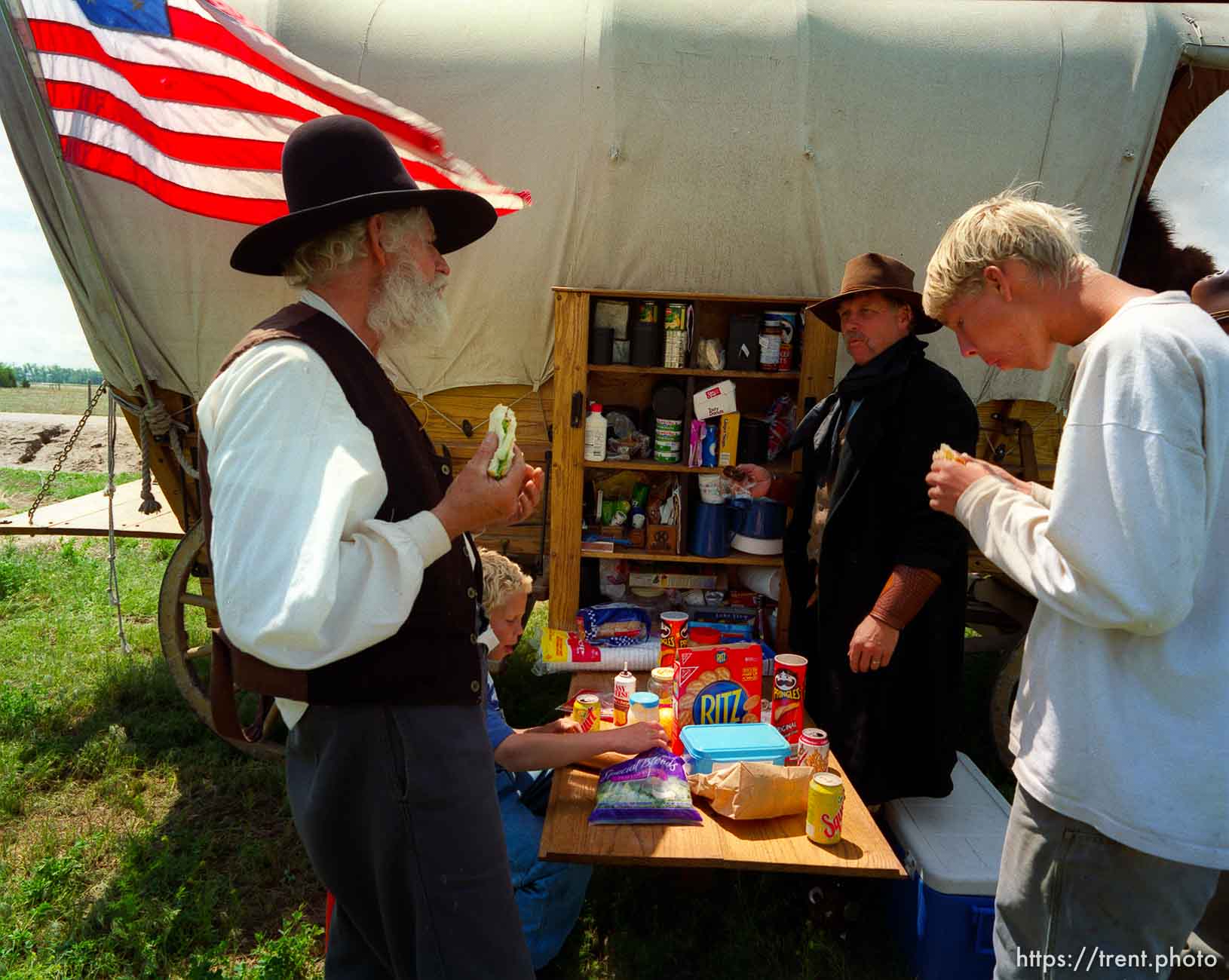 Lunch at the Whitaker wagon on the Mormon Trail Wagon Train re-enactment.