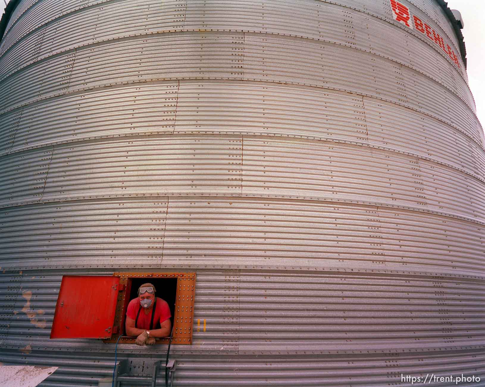 Dick Wagoner in a grain elevator at Jack's Bean Company.