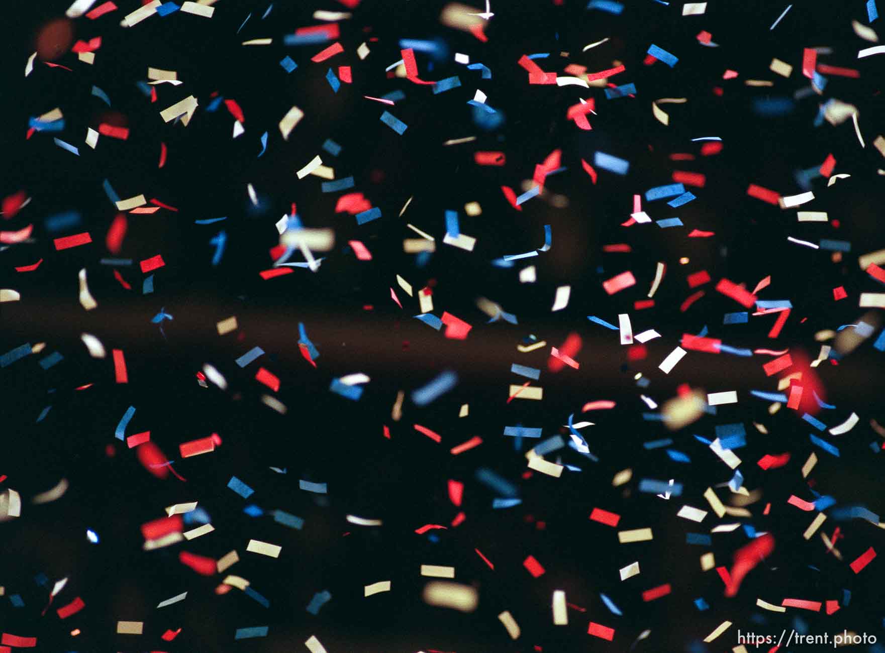 Confetti at the end of game 6, NBA Finals, Utah Jazz vs Chicago Bulls. Bulls won this game to win their fifth NBA Championship in the Michael Jordan era.