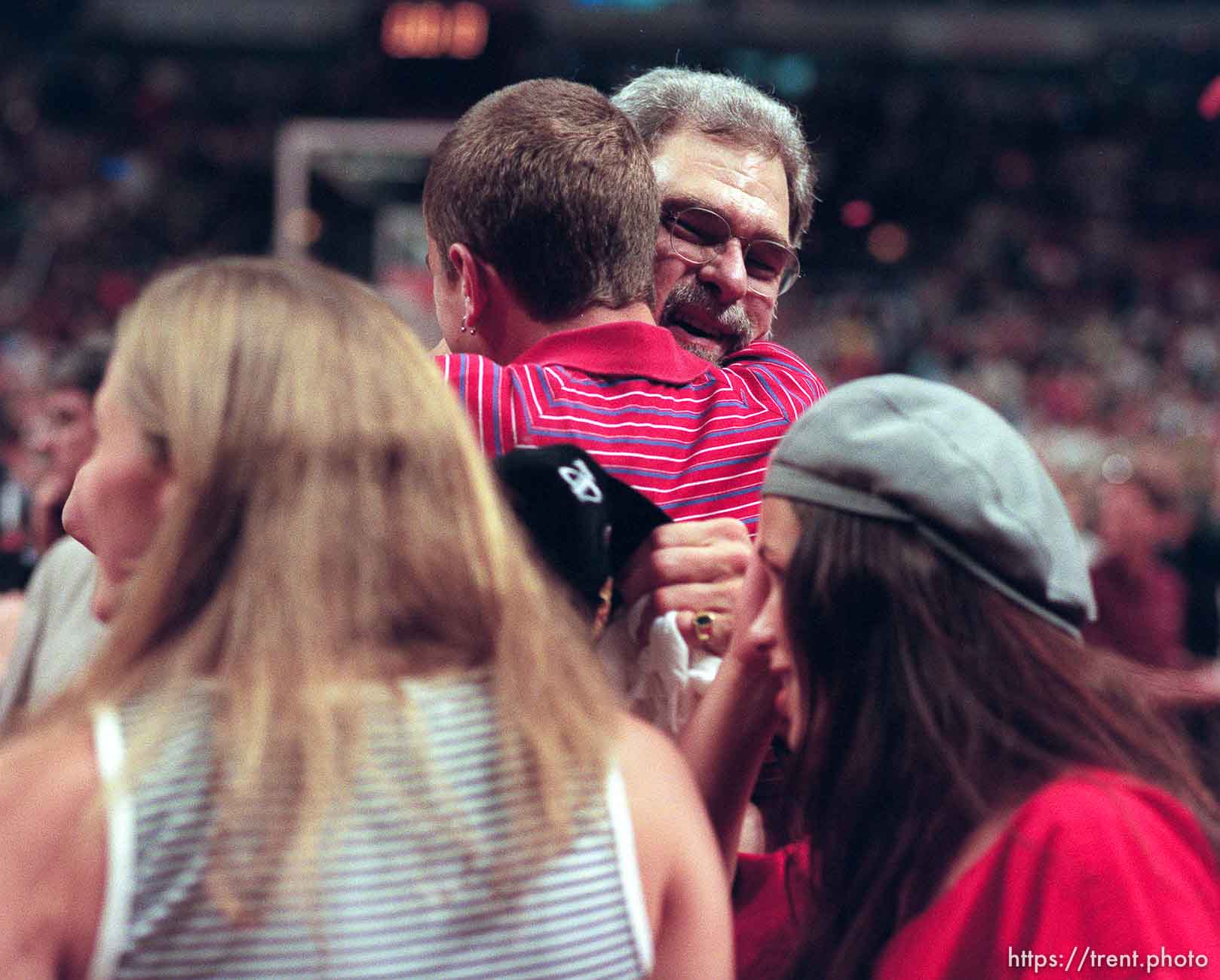 Chicago coach Phil Jackson and family after game 6, NBA Finals, Utah Jazz vs Chicago Bulls. Bulls won this game to win their fifth NBA Championship in the Michael Jordan era.