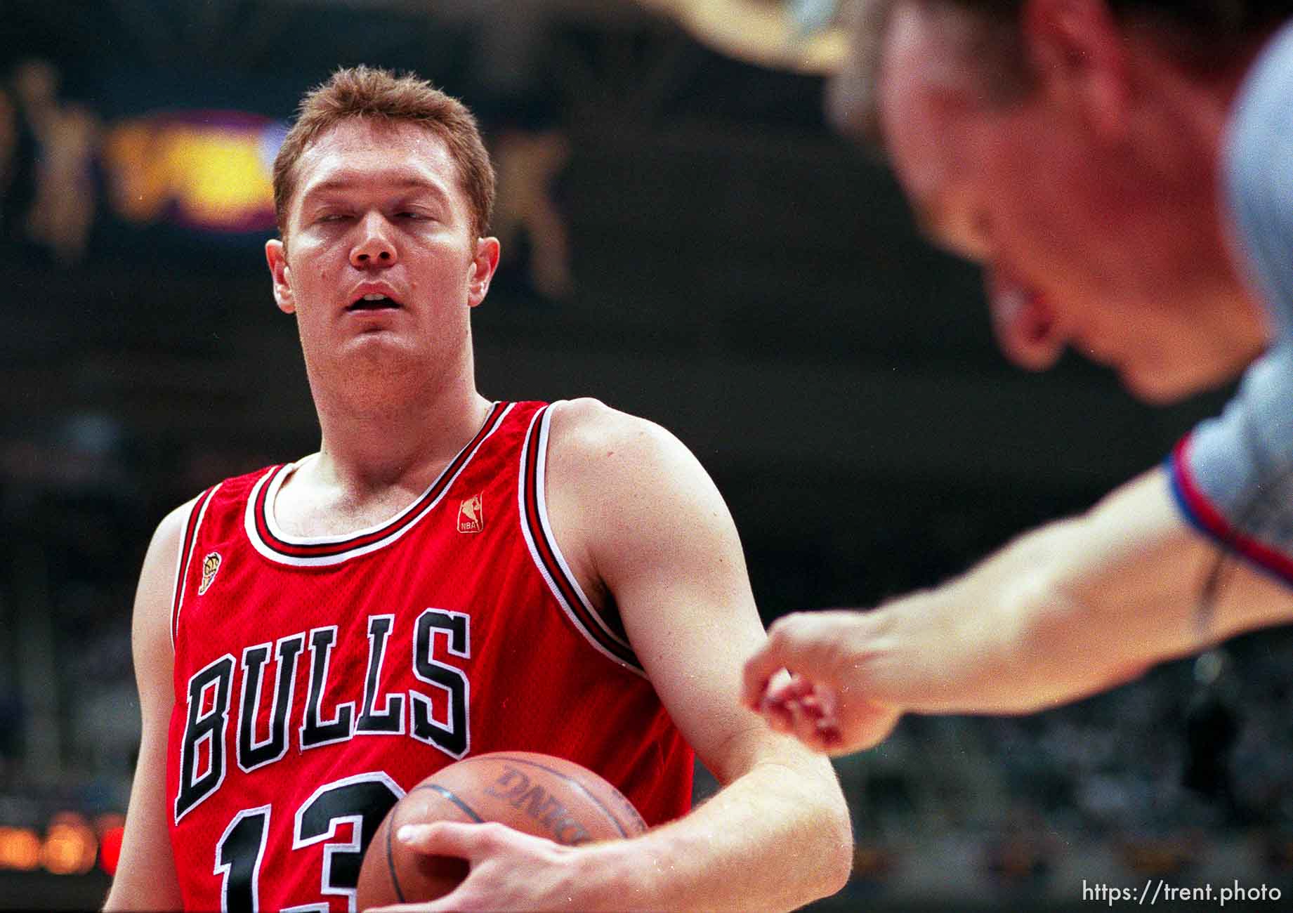 Chicago's Luc Longley looking ugly at the NBA Finals Game four, Utah Jazz vs Chicago Bulls.