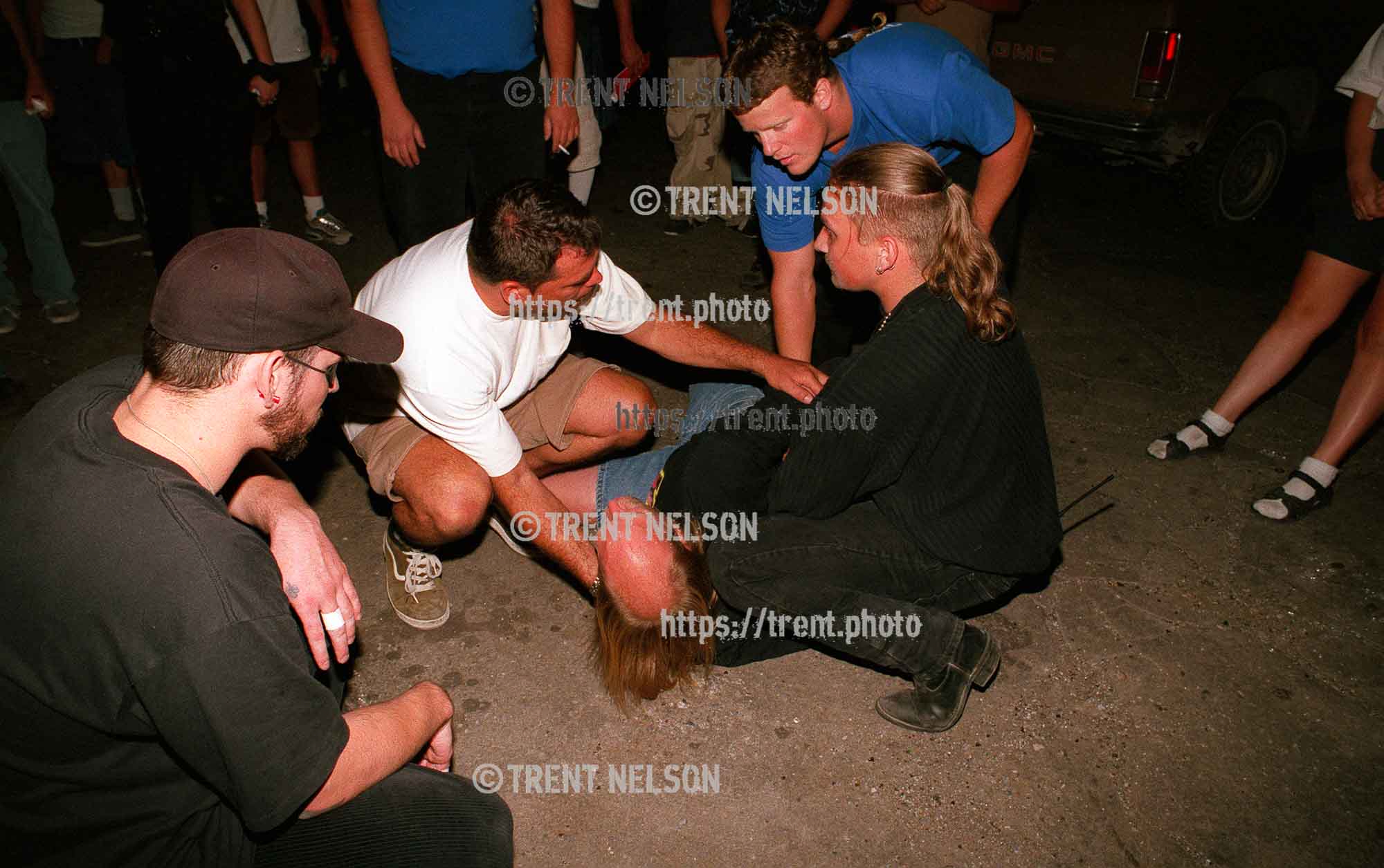 Guy pinned down by security after Machine Head at Brick's.