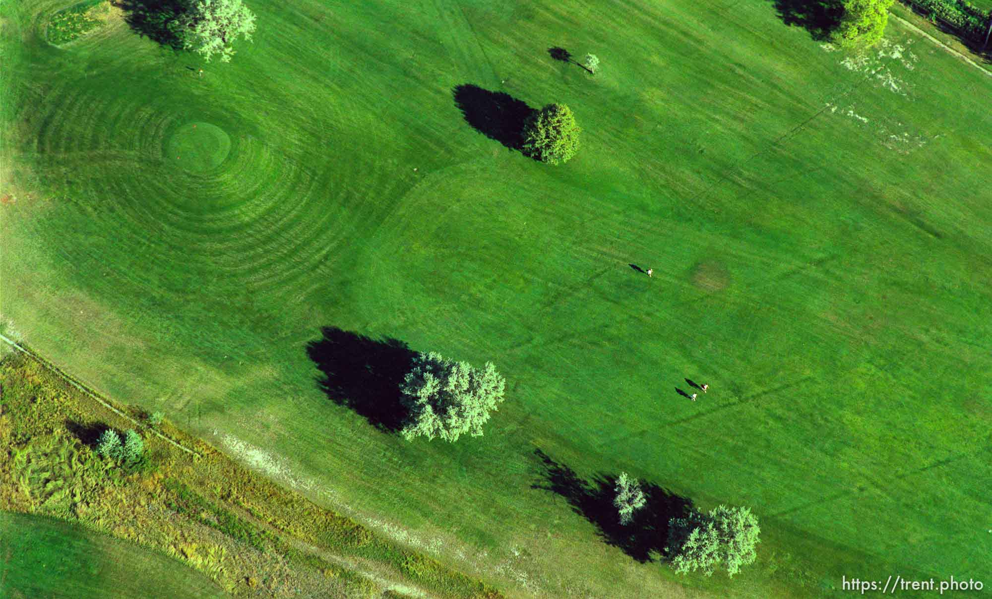 Golfers shot from the air.