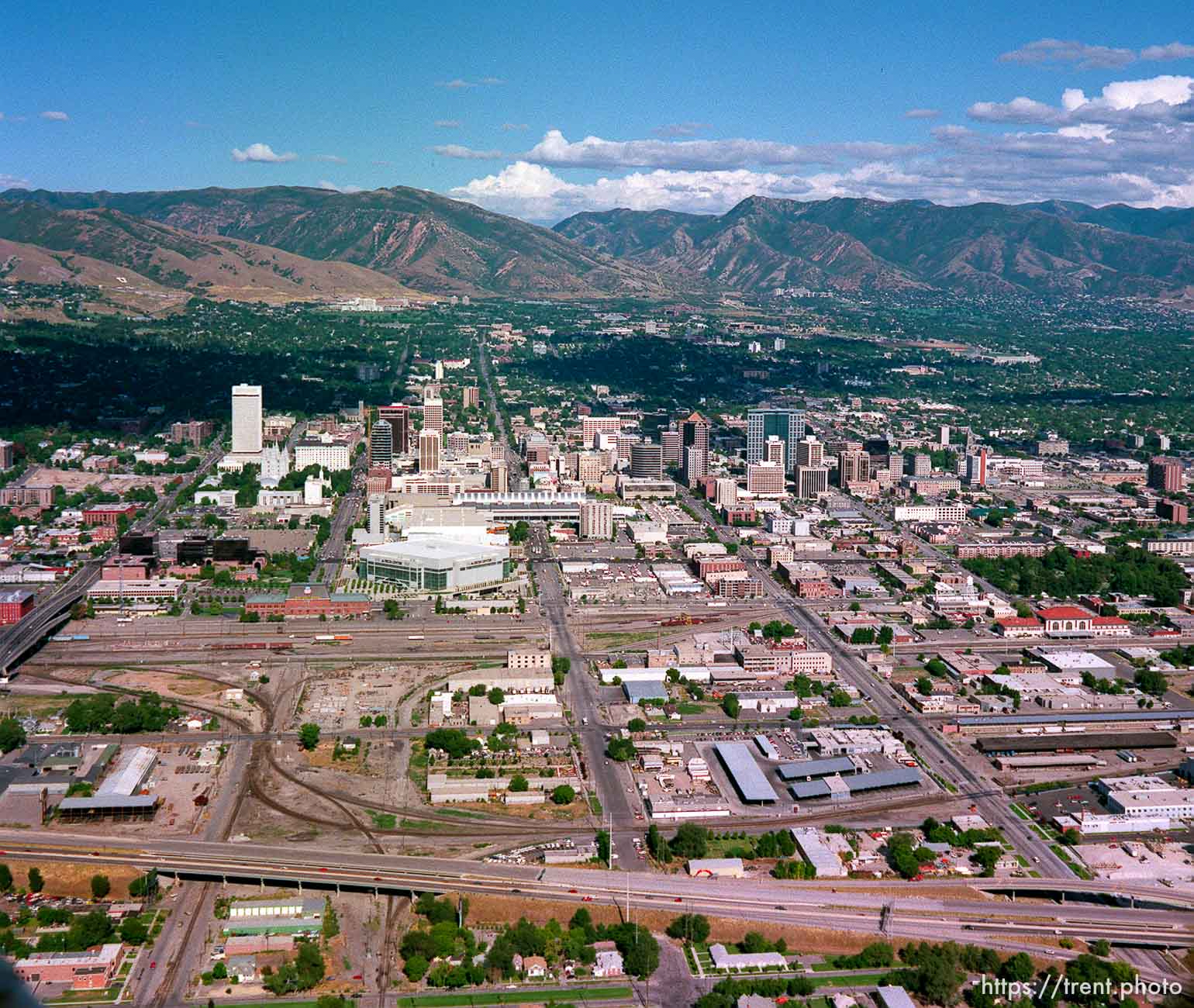 Downtown salt lake city shot from the air.