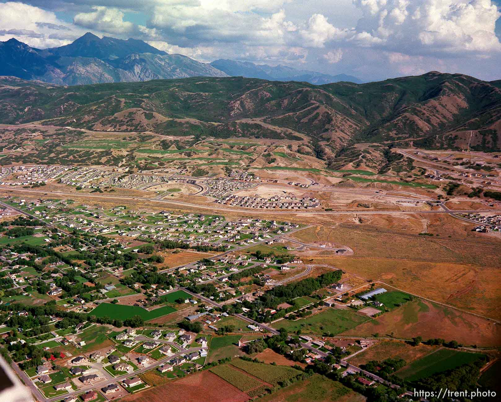 Homes being built along South Mountain from the air.