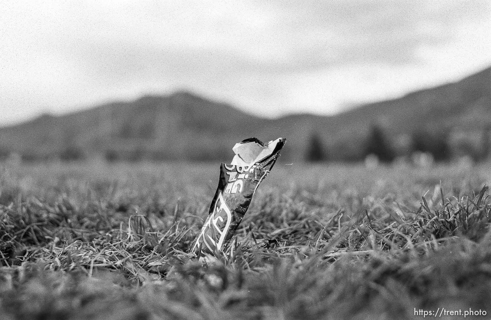 The Skyline High School football team's lucky Snickers candy bar on the field during a playoff game.