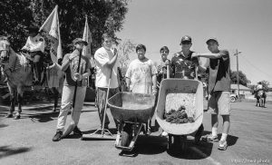 Manure squad group shot at the 4th of July parade on Main Street.