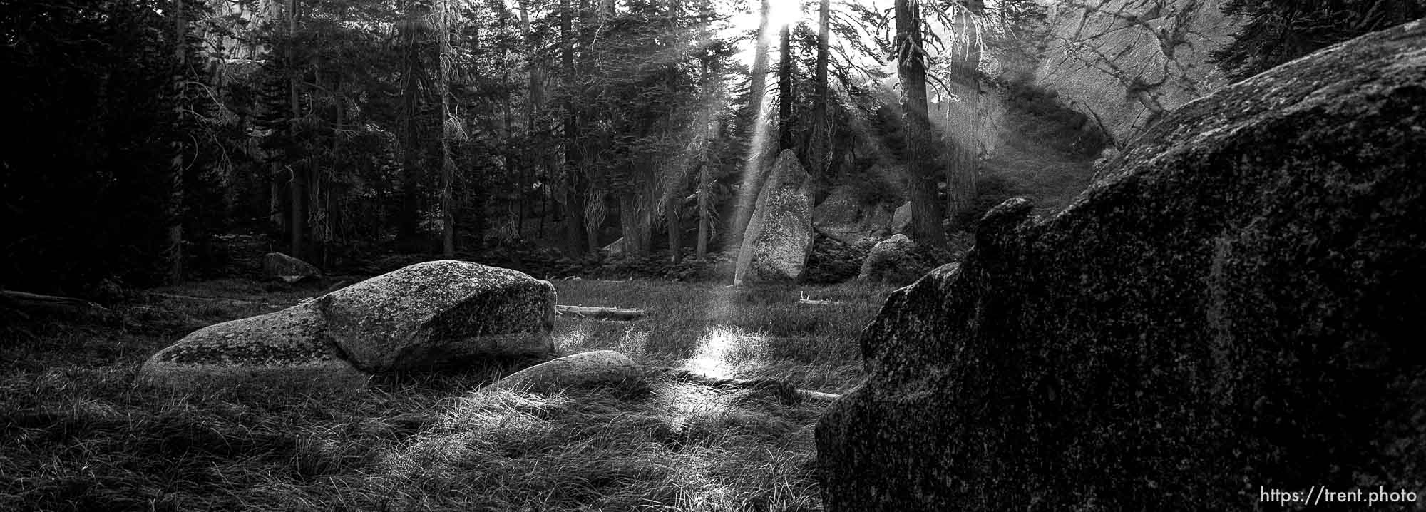 Sunrise, smoke, rocks at Sword Lake