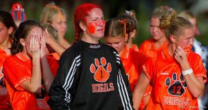 Brighton players Liz Bogus, Laura Brewer, and Carlie Ashcraft cry after losing to Alta in the 5A State Soccer Championship game. Alta beats Brighton for 5A State Soccer Championship.