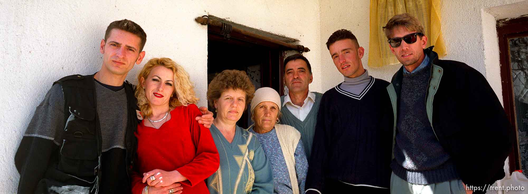 Skender Topilla, his wife, his mother, ?, Brahim Topilla, Behar Topilla, Brent Israelsen.