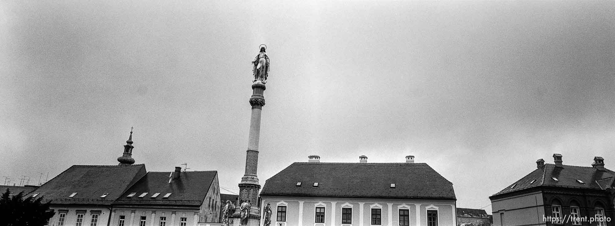 Statue and buildings outside the Zagreb Cathedral