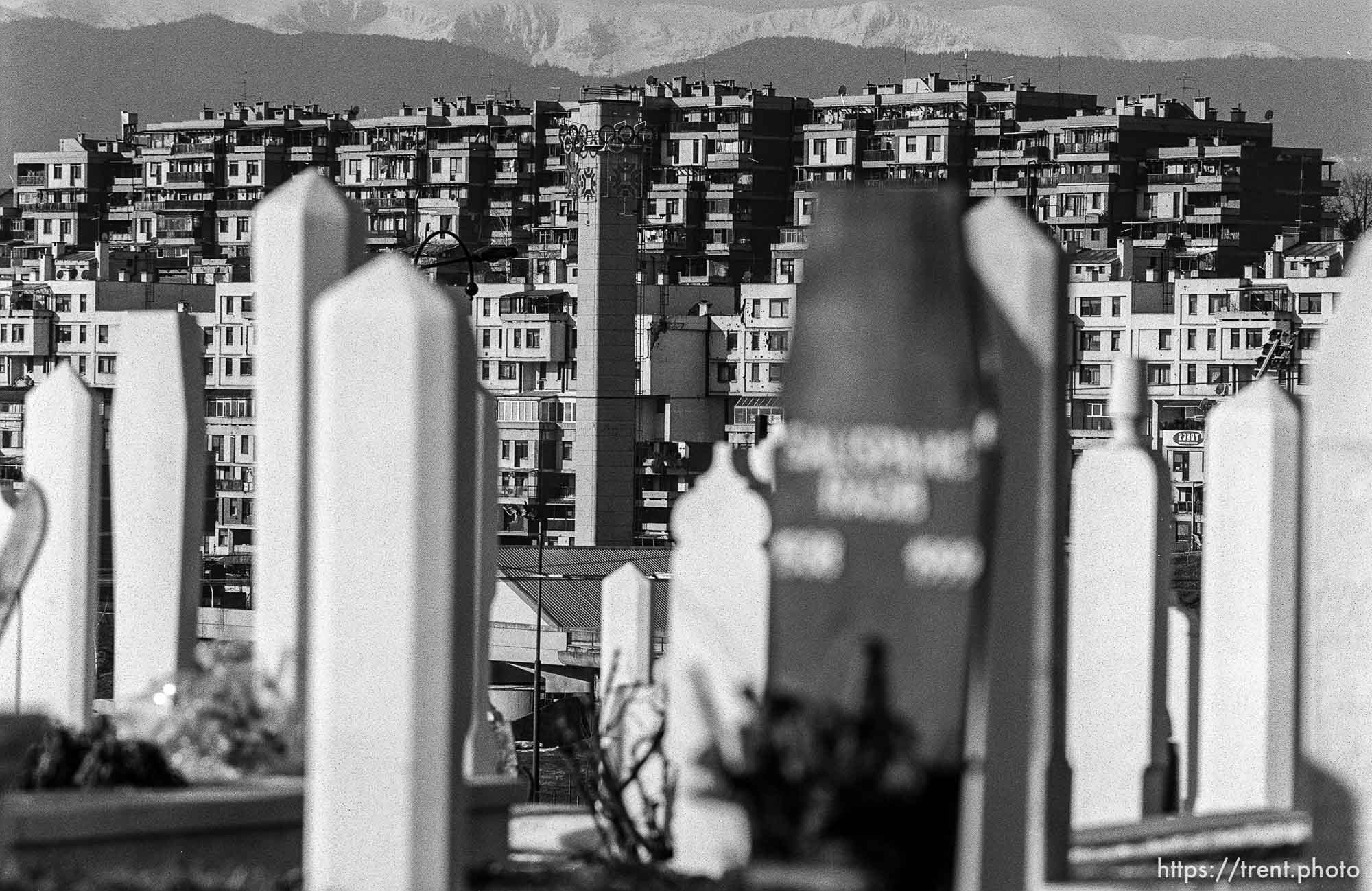 War-time cemetery on football pitch near the Zetra, Olympic venue.