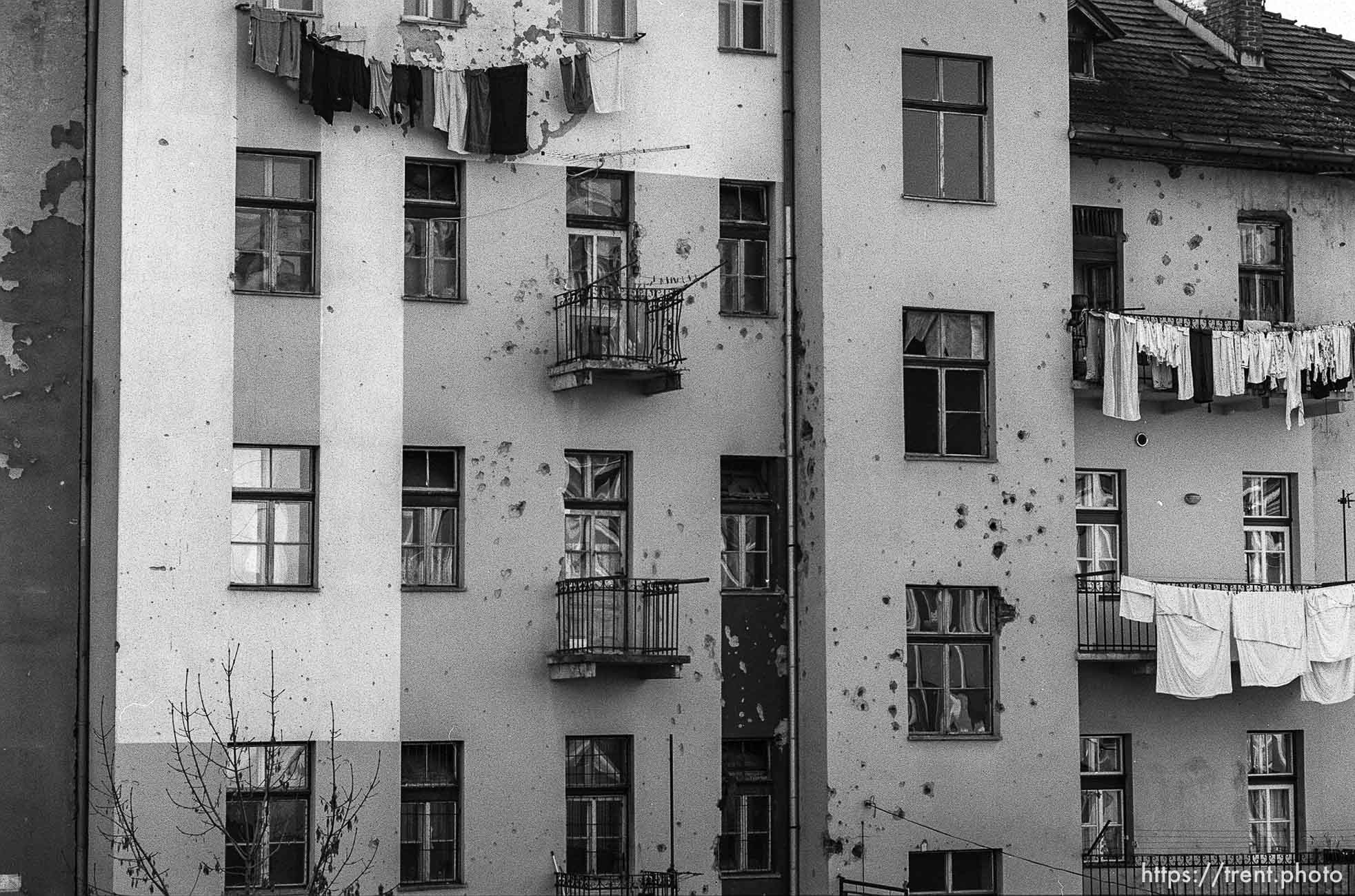 Shot-up apartment building