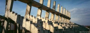 Unfinished high school bleachers.