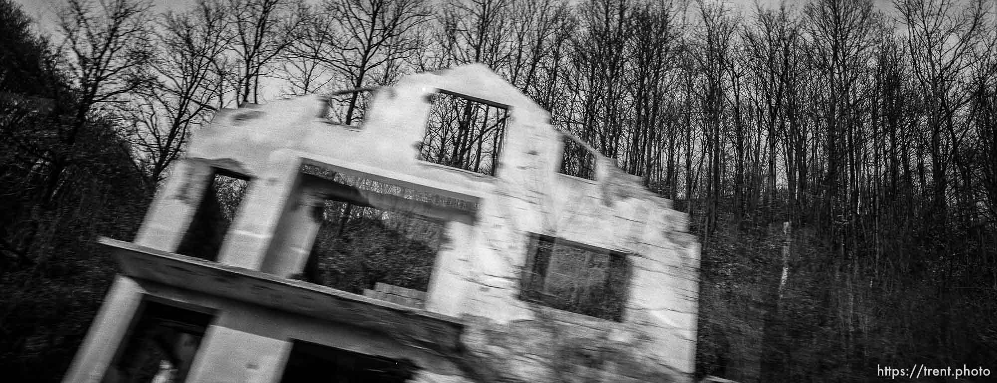 Ruined homes on the drive to Zagreb, Croatia.