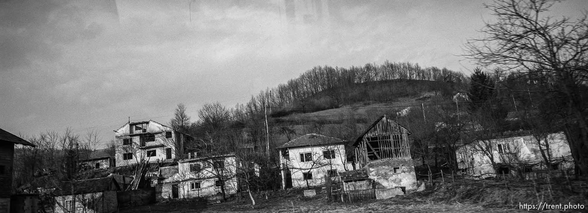 Ruined homes on the drive to Zagreb, Croatia.