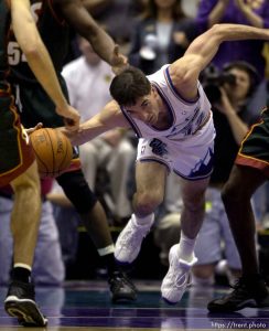 John Stockton at Jazz vs. Sonics, game 5, 1st round NBA playoffs. Jazz won.