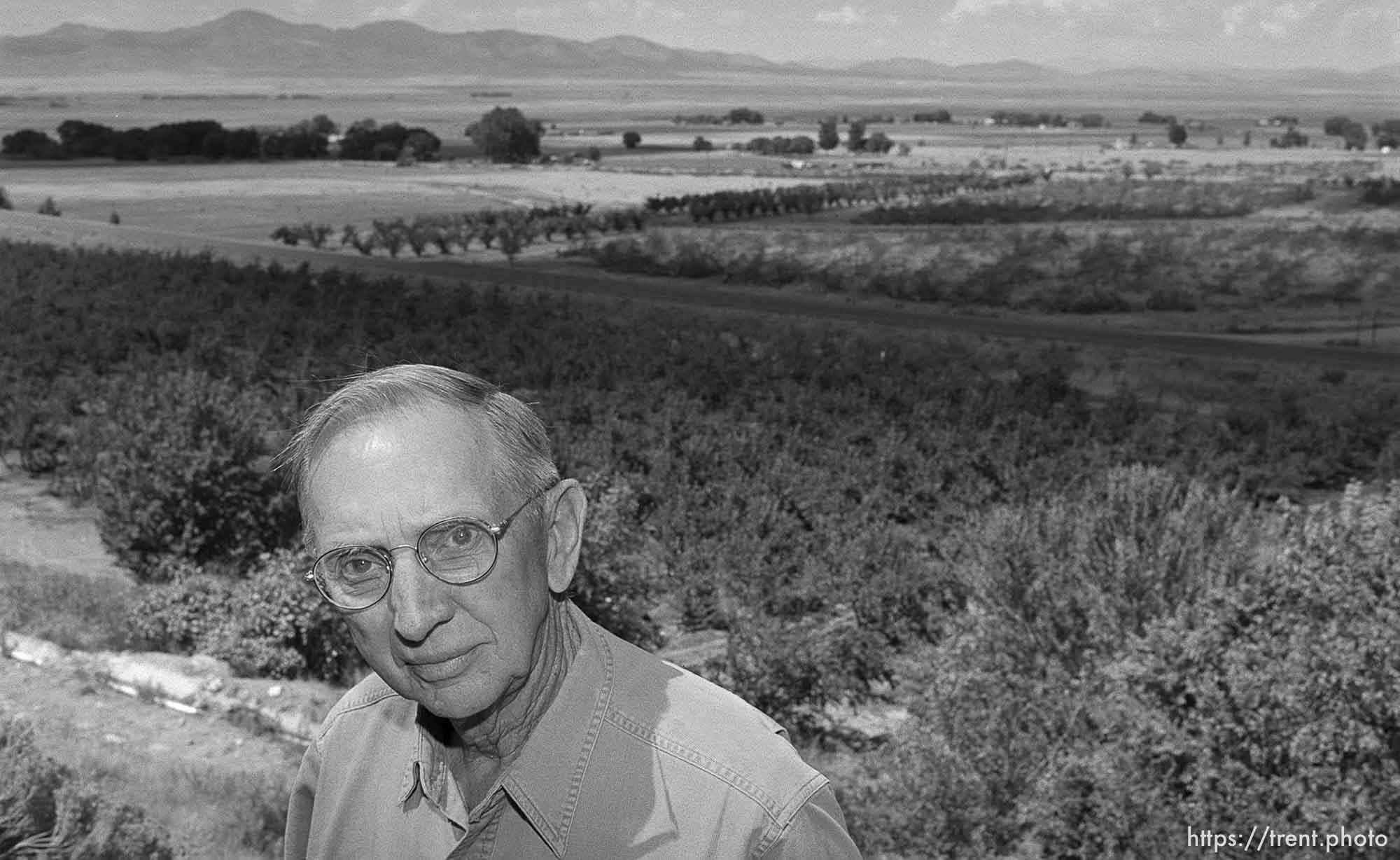 Shirl Ekins, a landowner in Genola, is hoping to build a development on his orchard property, located just off Highway 6. photo by Trent Nelson; 08/16/2000