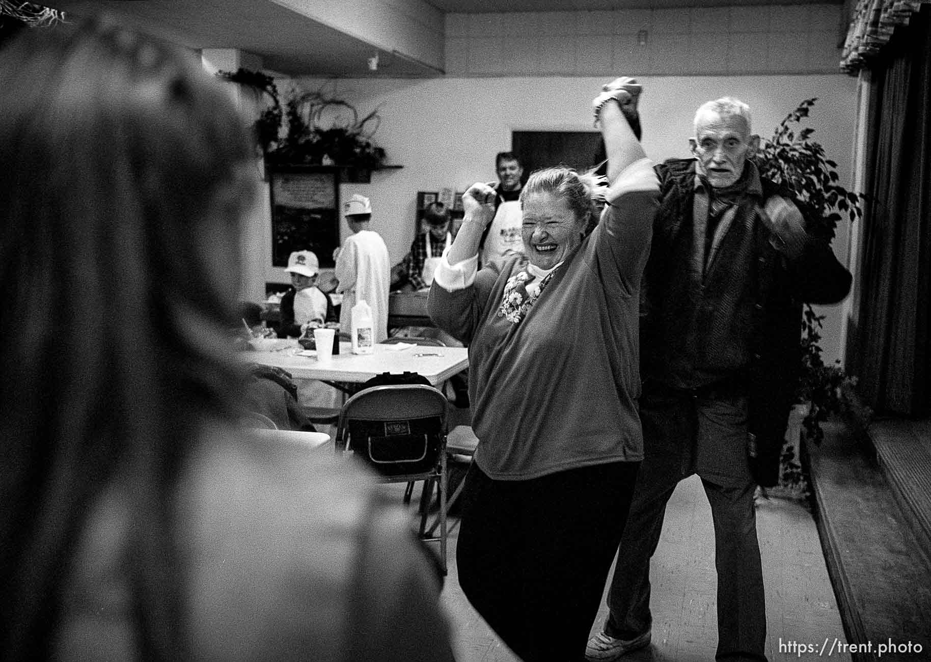 Julie Reeve and Robert Carothers dance Thanksgiving dinner at the Salt Lake City Mission.