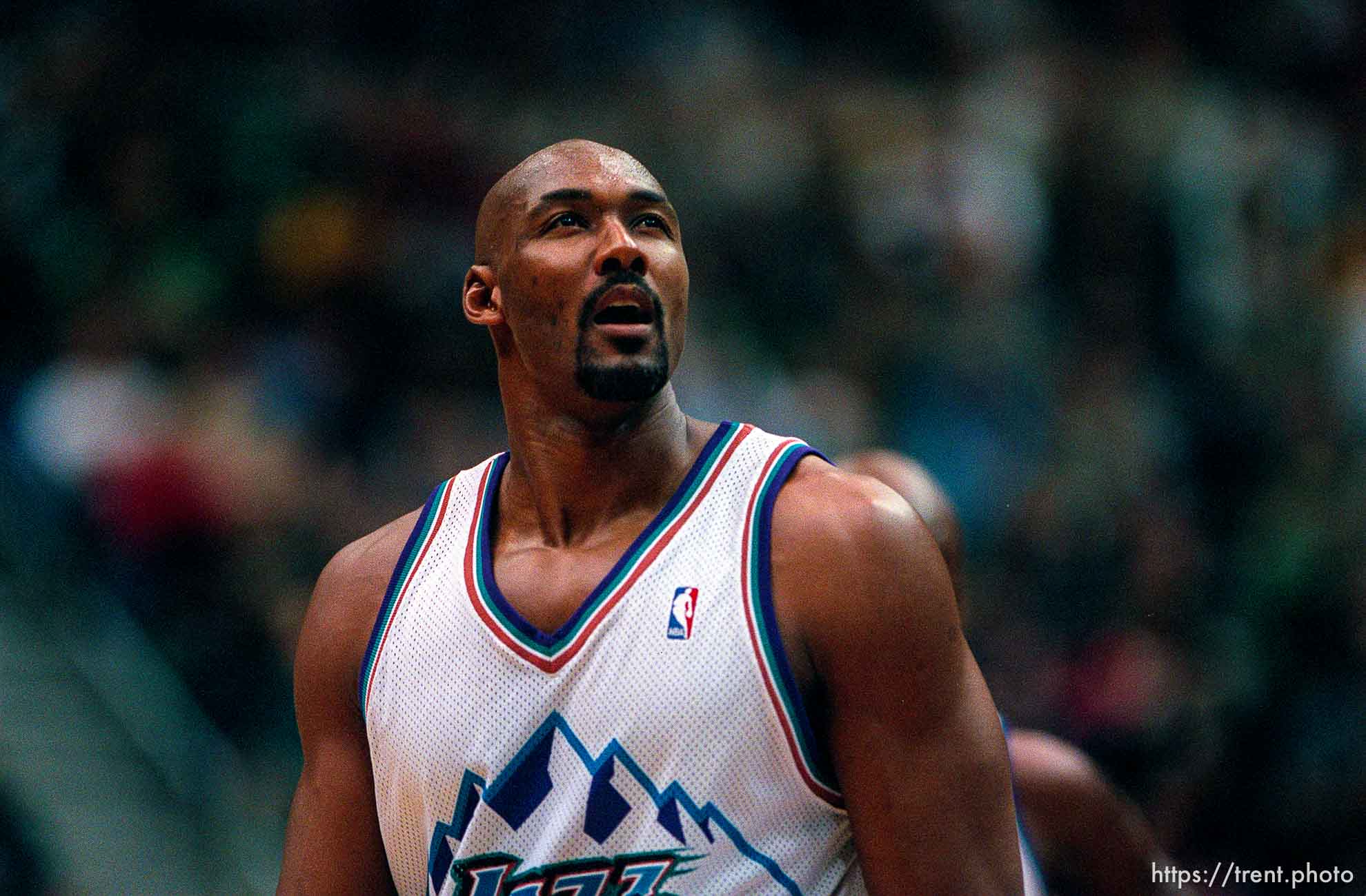 Karl Malone as the Utah Jazz face the Toronto Raptors.