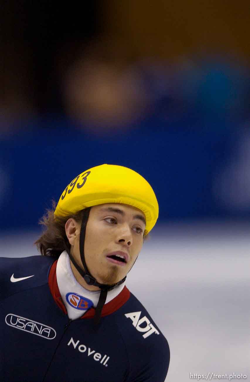 Apolo Anton Ohno. 500 meter qualifying rounds, Short Track Olympic Qualifier at the Delta Center Friday night.
. 10/26/2001, 6:52:00 PM