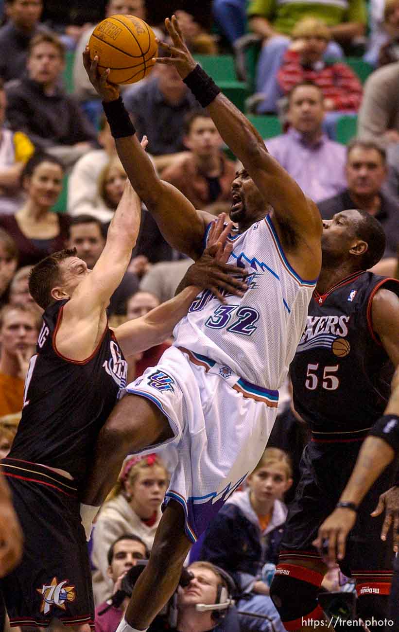 Karl Malone. Jazz host the Philadelphia 76ers Saturday night at the Delta Center. Jazz win. 12.29.2001, 9:09:52 PM