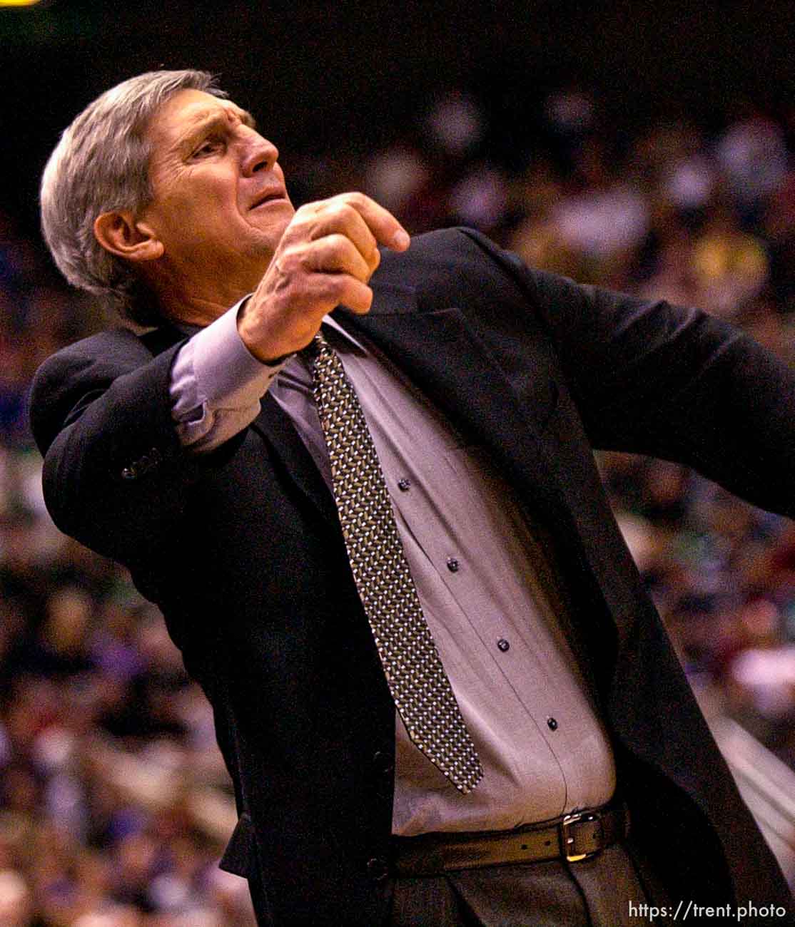 Coach Jerry Sloan. Jazz host the Philadelphia 76ers Saturday night at the Delta Center. Jazz win. 12.29.2001, 9:17:48 PM