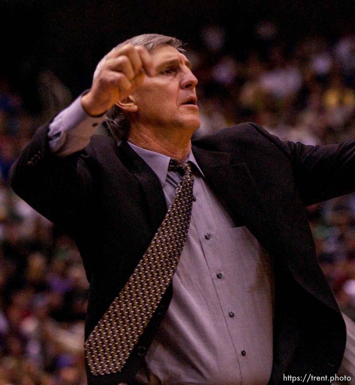 Coach Jerry Sloan. Jazz host the Philadelphia 76ers Saturday night at the Delta Center. Jazz win. 12.29.2001, 9:17:49 PM