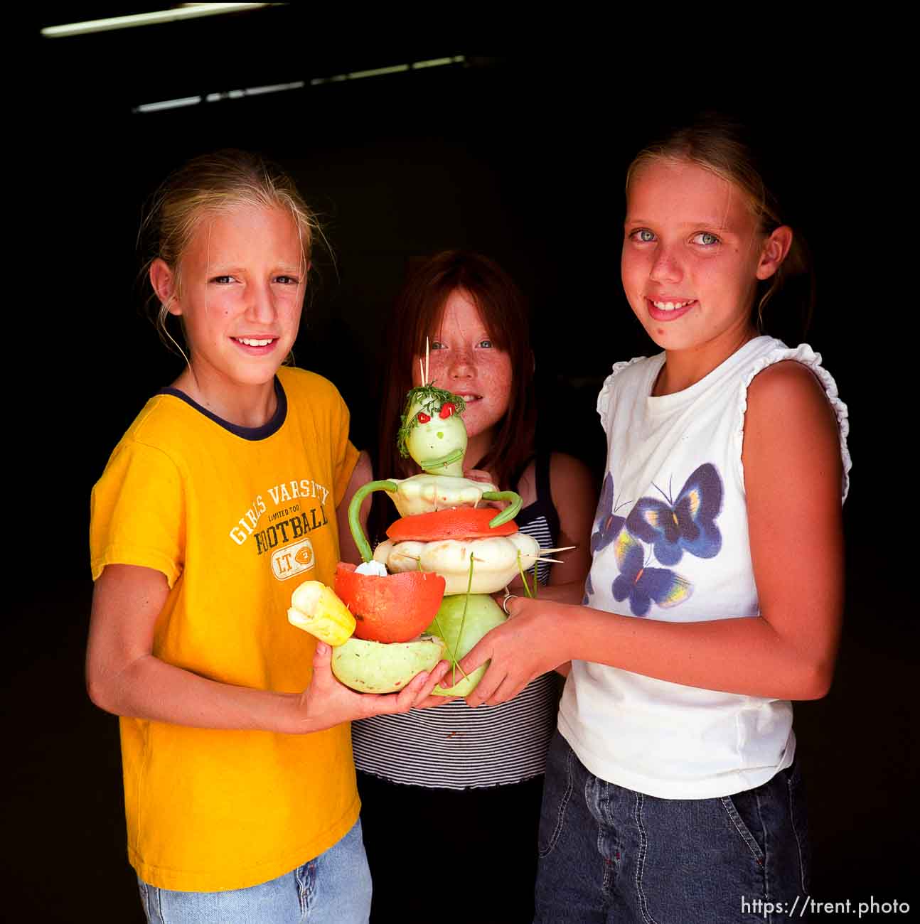 Chelsee Bailey, Vanessa Coombs, and Tricia Pmerinke, Lady Doin' Stew, best use of veggies award. Vegetable Carving Contest. Beaver County Fair.